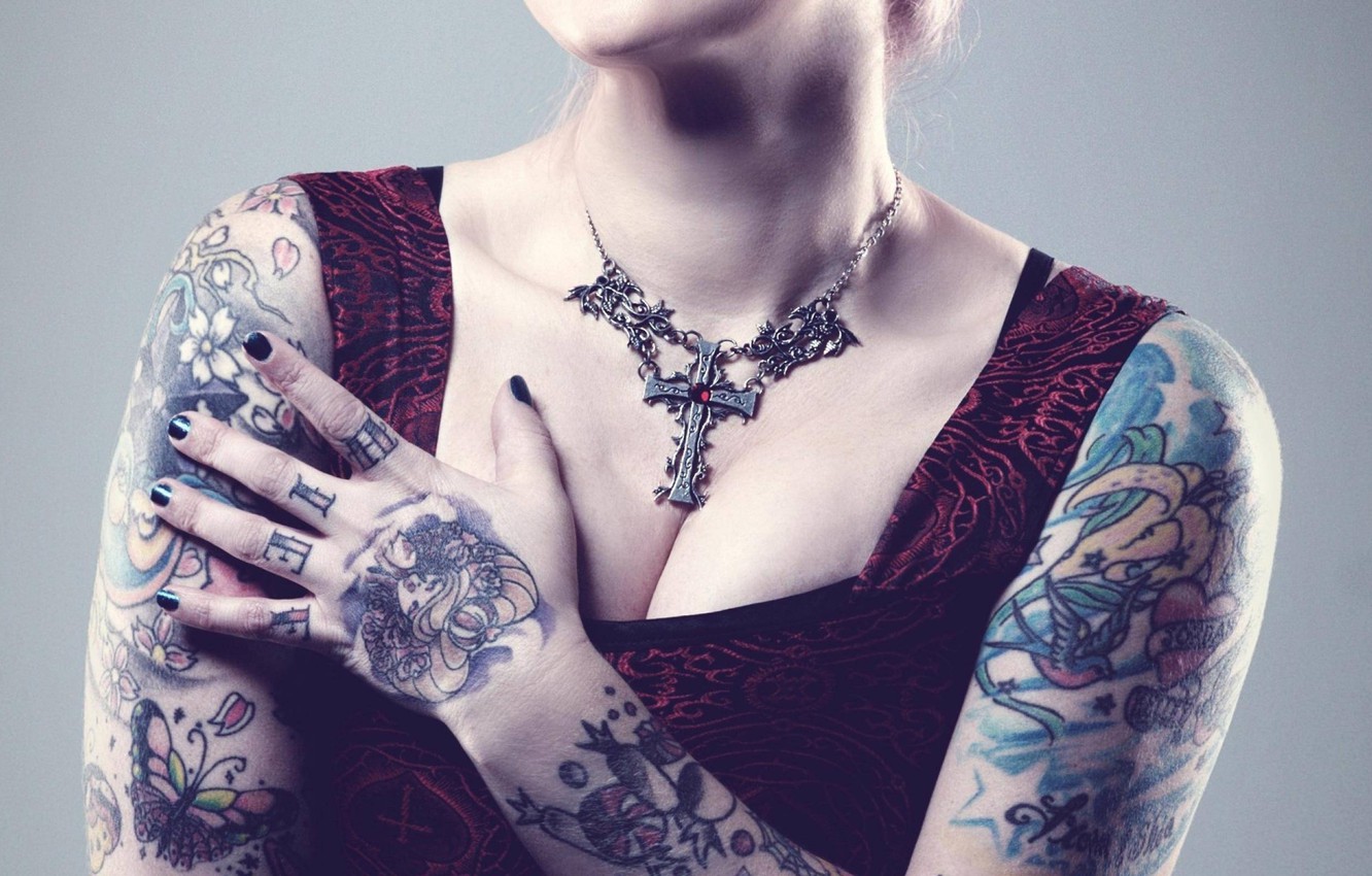 Wallpaper chest, body, Girl, drawings, tattoo image for desktop, section девушки