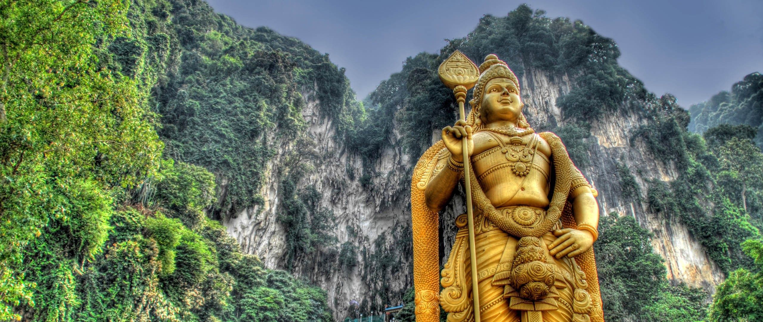 Download wallpaper 2560x1080 murugan, malaysia, statue, stairs, hills, people, hdr dual wide 1080p HD background