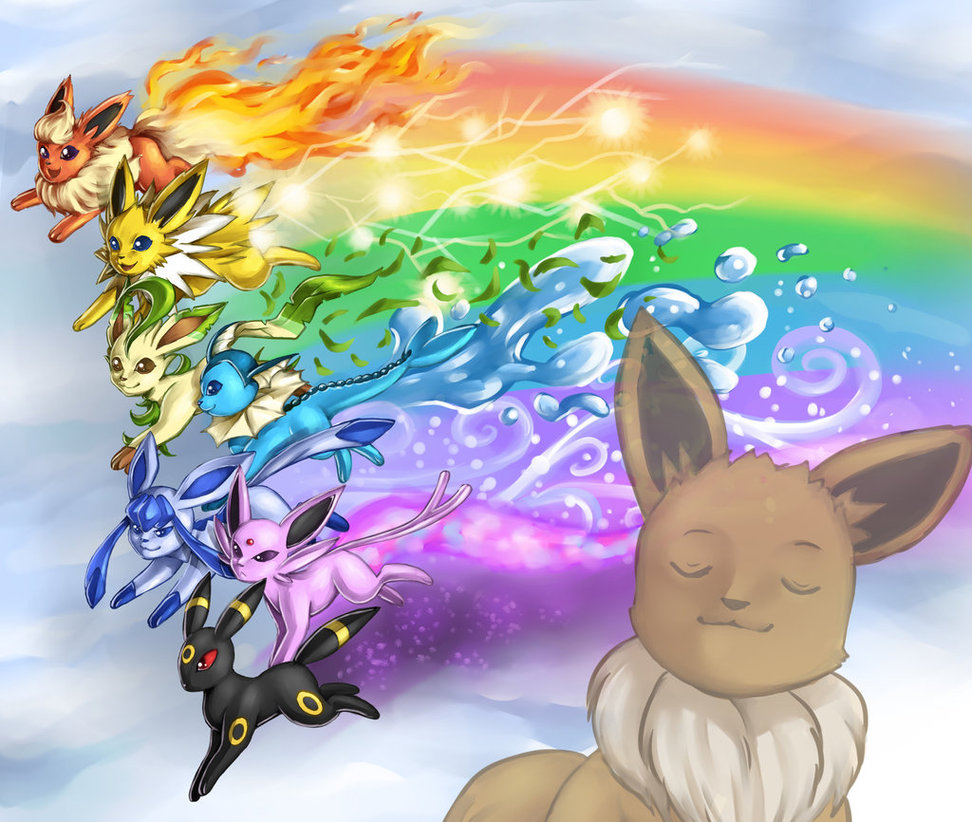 Free download Rainbow Eeveelutions by madelezabeth [972x822] for your Desktop, Mobile & Tablet. Explore Pokemon Eeveelution Wallpaper. Pokemon Eevee Evolutions Wallpaper, Eevee Evolution Wallpaper