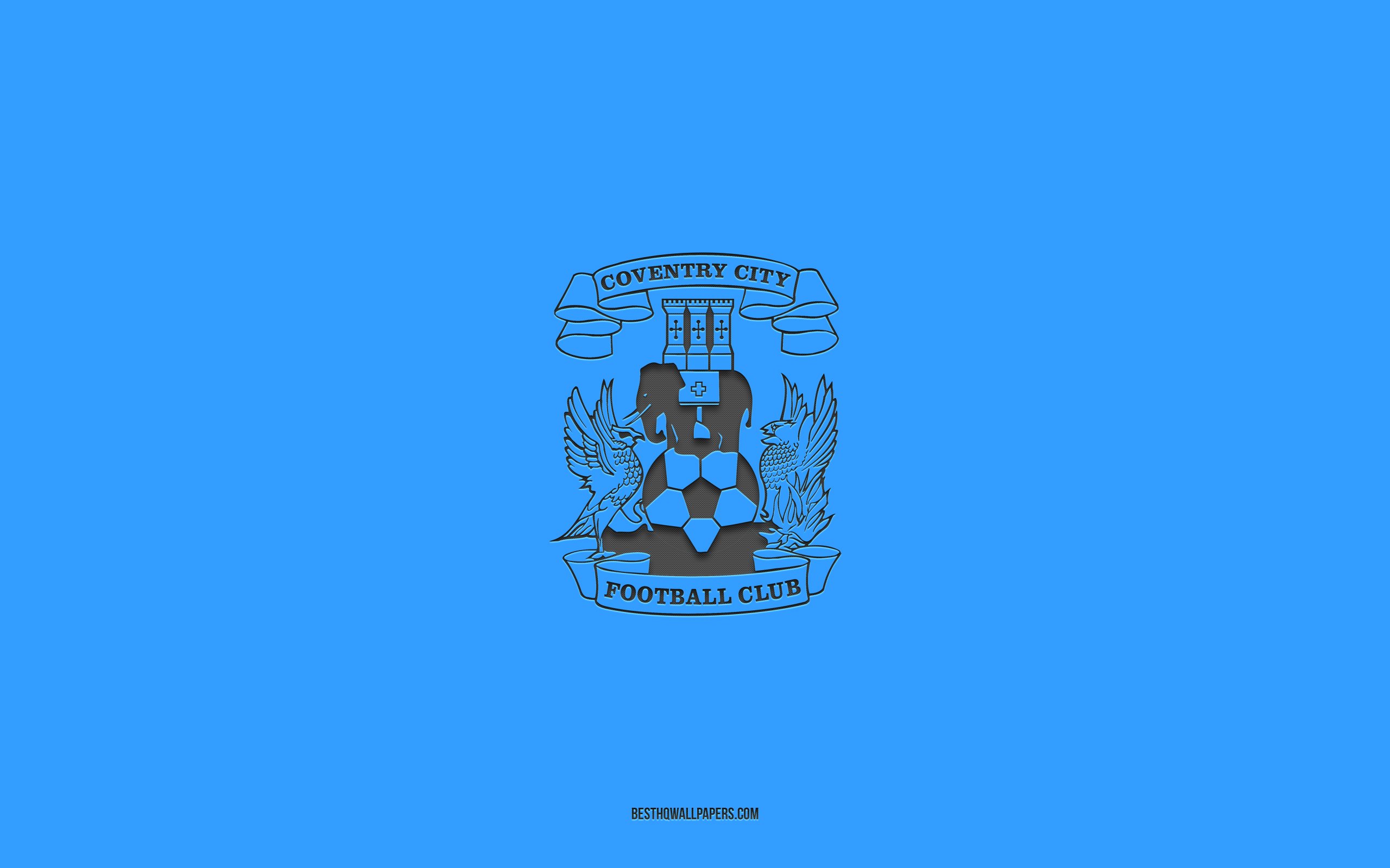 Download wallpaper Coventry City FC, blue background, English football team, Coventry City FC emblem, EFL Championship, Coventry City, England, football, Coventry City FC logo for desktop with resolution 2560x1600. High Quality HD