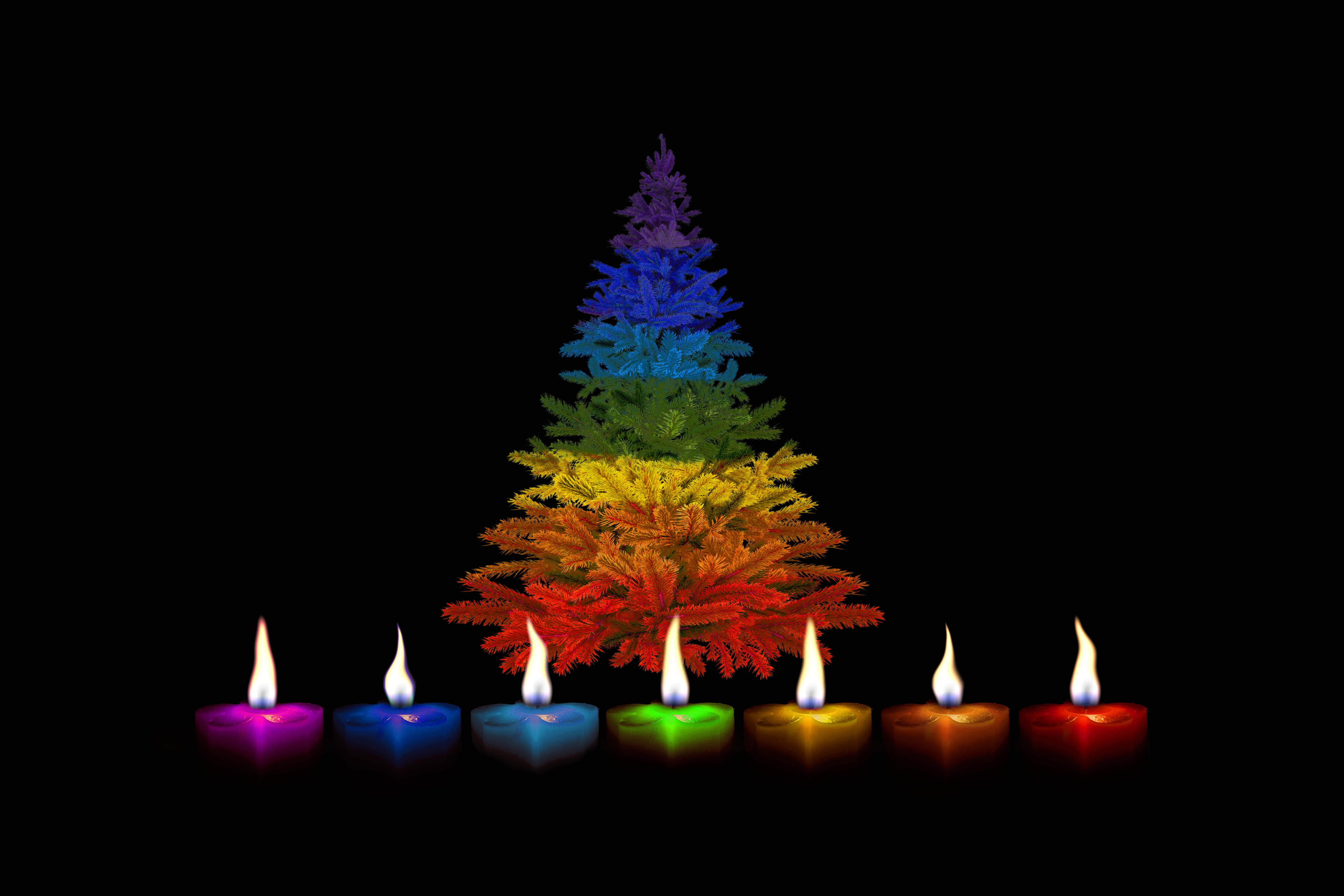 Colourful Christmas Tree and Candles 4k Ultra HD Wallpaper