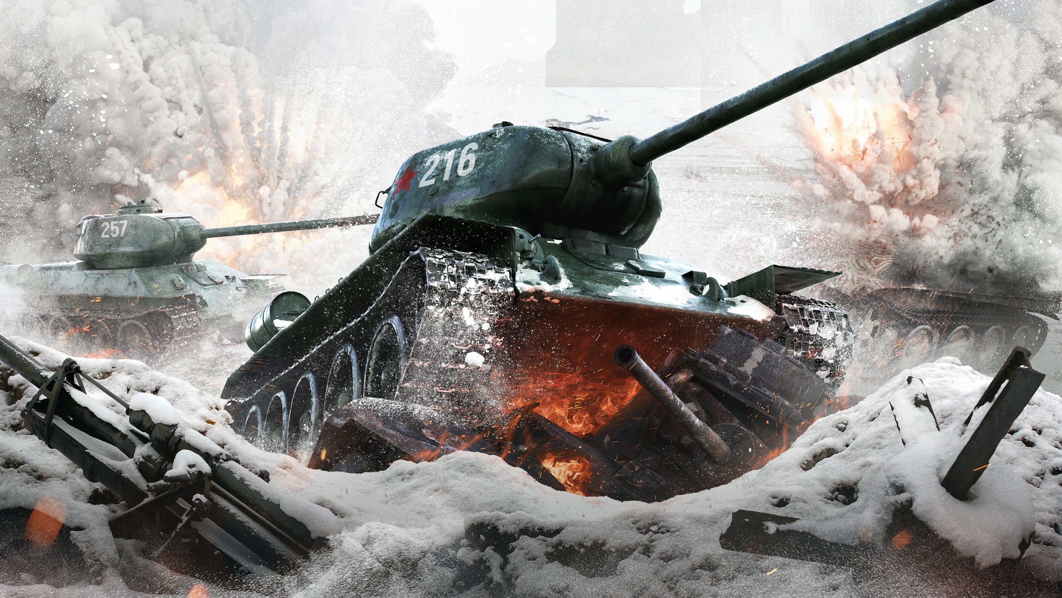 Download 3496x1968 Russian Tank, T- Snow, Battlefield Wallpaper
