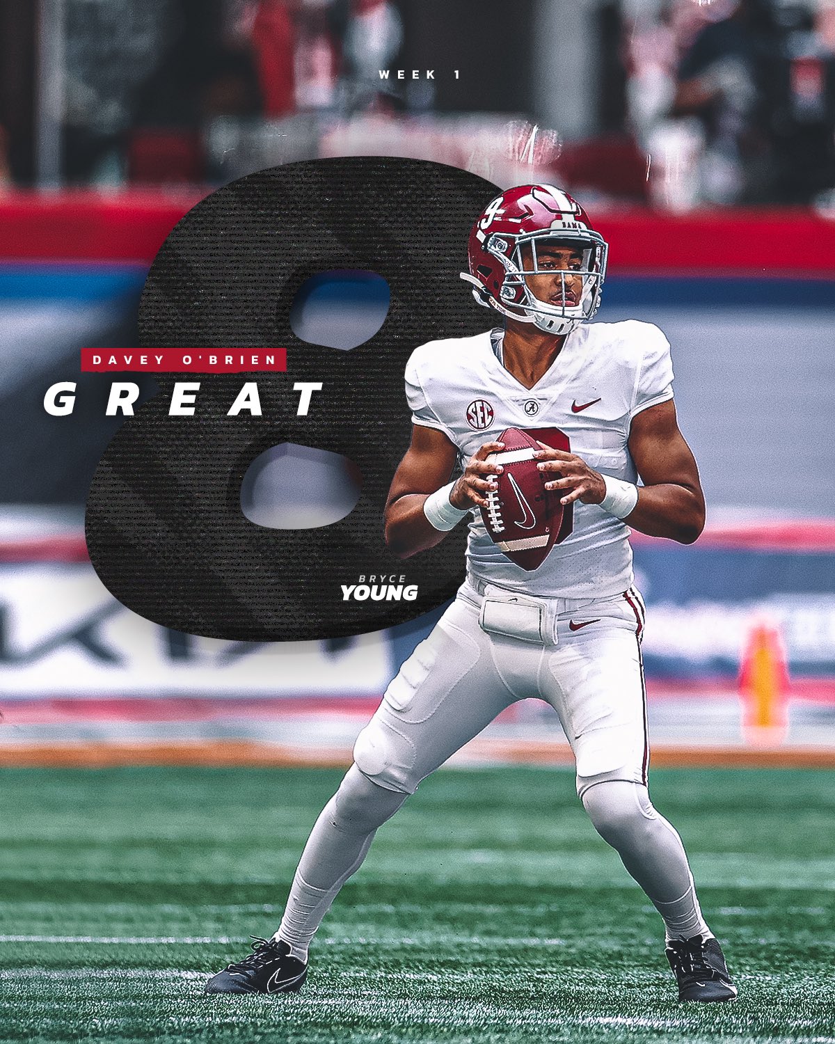 Alabama Football 1 ✗ Great 8 Bryce Young was one of eight quarterbacks named to weekly honor. #BamaFactor #RollTide