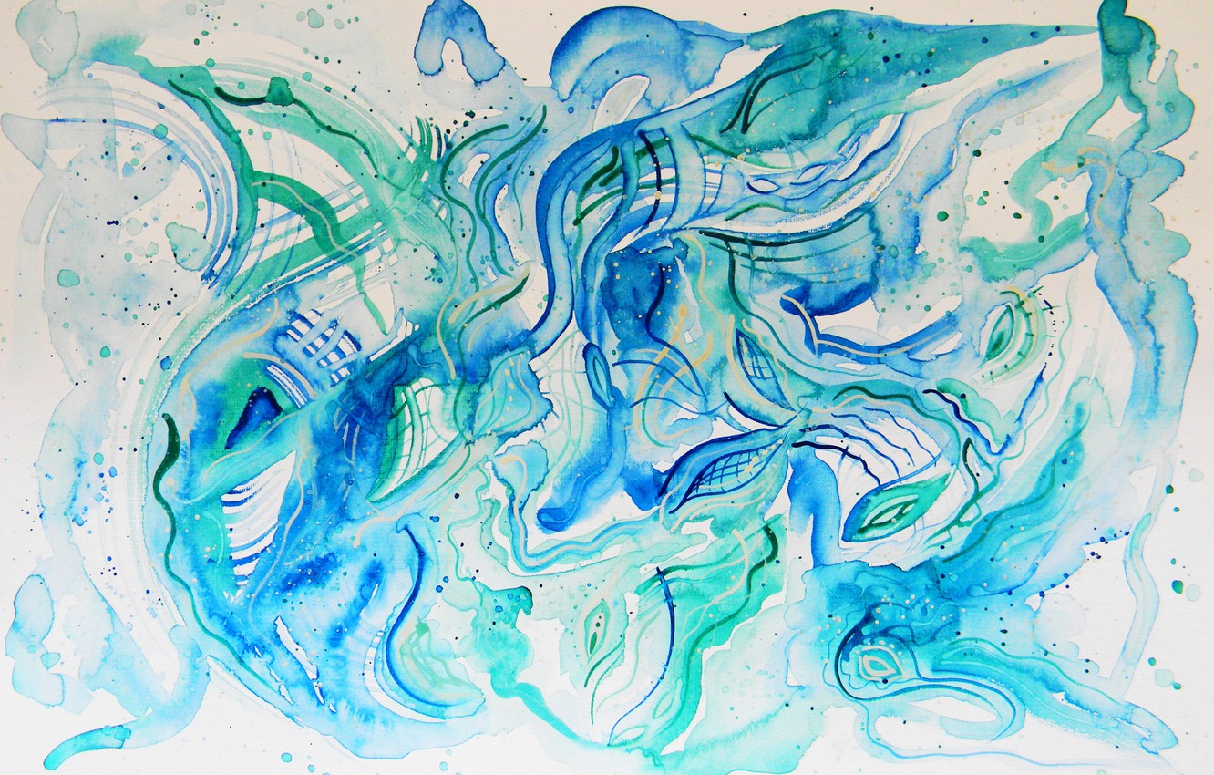 Wallpaper blue, oil, pastel, green, markers, gouache, Watercolor, acrylic, gel, Lena Horn image for desktop, section абстракции
