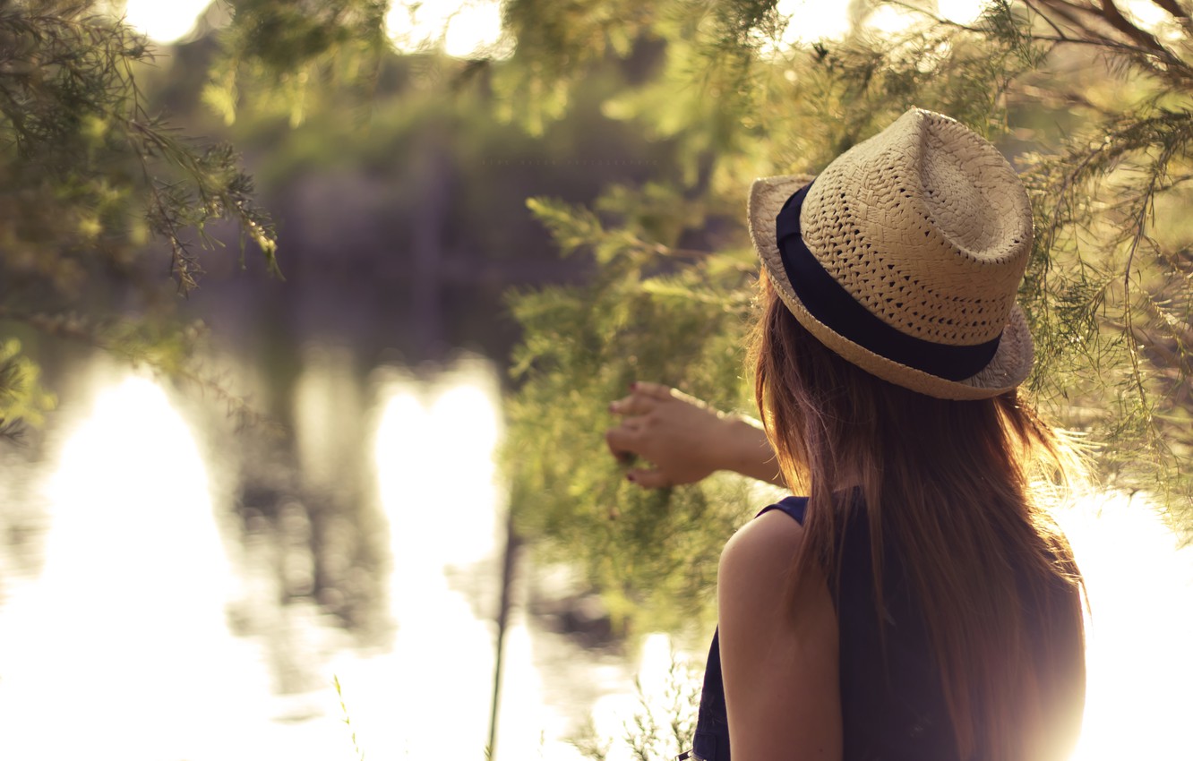 Wallpaper greens, summer, water, girl, hat image for desktop, section настроения