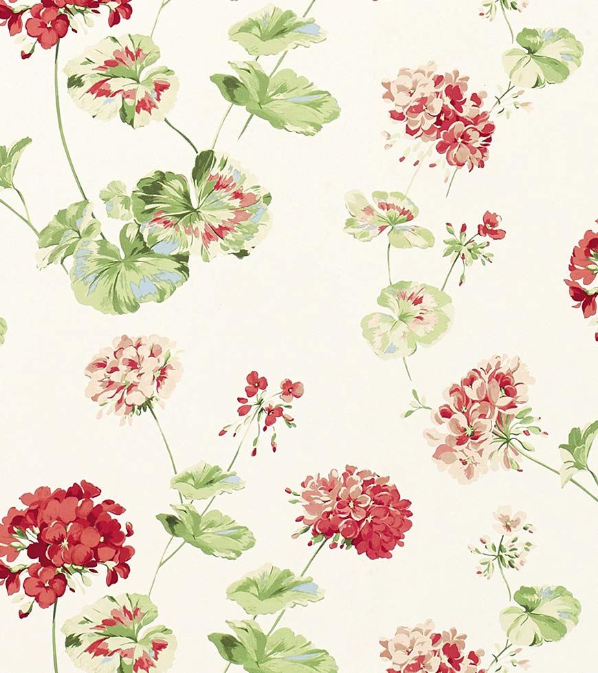 Laura Ashley Std Wp Geranium Pale width 53cm (21); roll length 10m (33). Geraniums, Rose wallpaper, Red geraniums