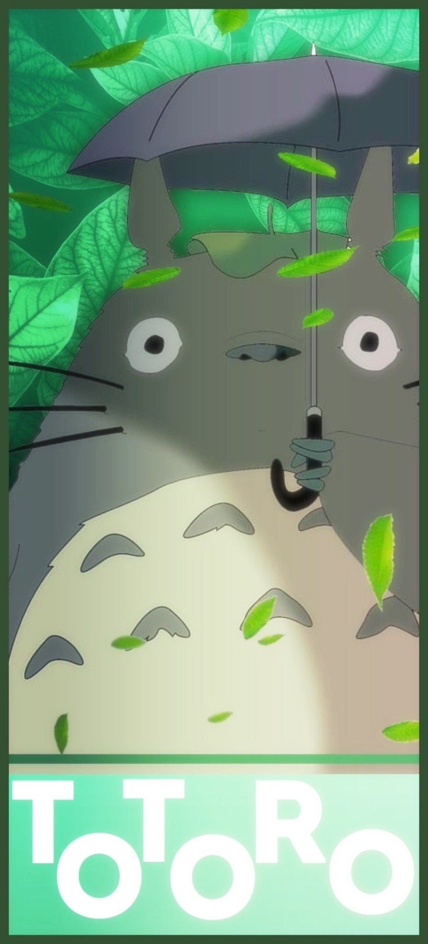 IPhone X wallpaper of Totoro with leaves and rain