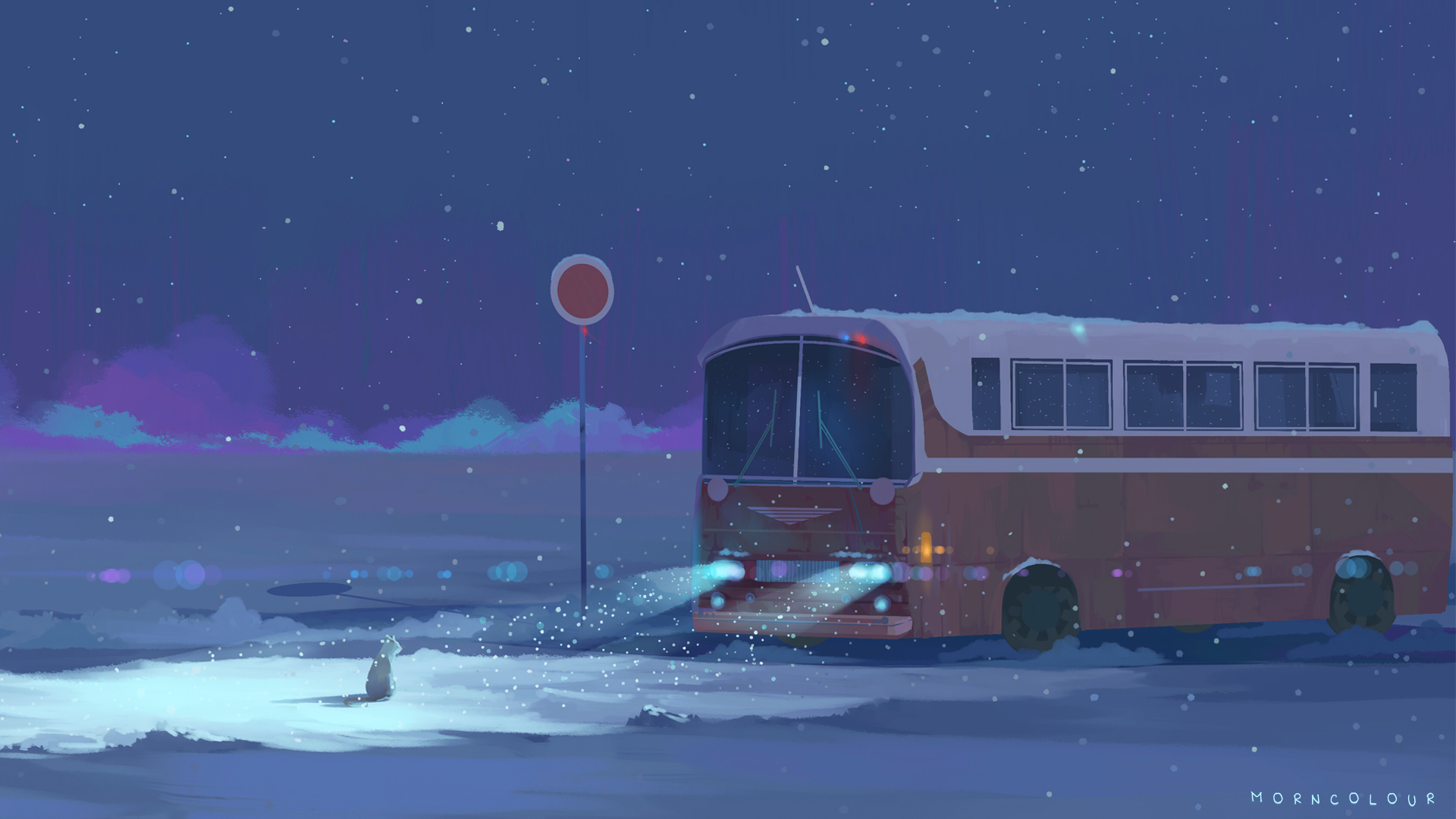 Winter Shuttle III by MORNCOLOUR [1920x1080]. Magical picture, Digital art illustration, Anime scenery