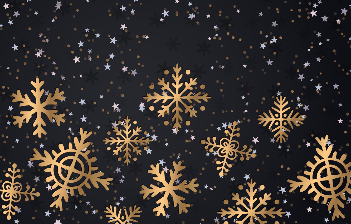 Wallpaper winter, snowflakes, background, gold, New Year, Christmas, golden, gold, black, Christmas, winter, background, New Year, snowflakes image for desktop, section текстуры