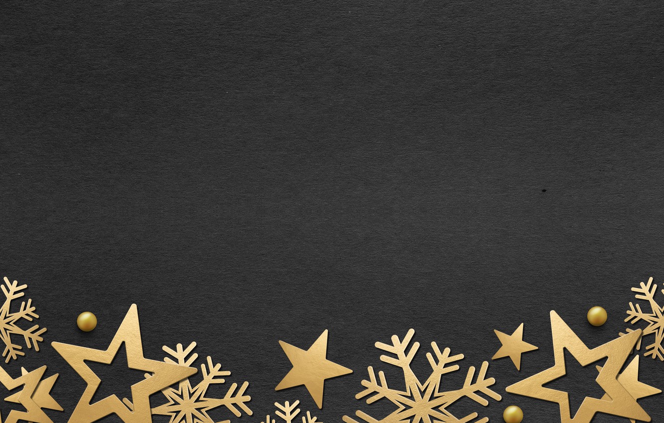 Wallpaper winter, snowflakes, golden, black background, black, Christmas, winter, background, stars, snowflakes image for desktop, section текстуры