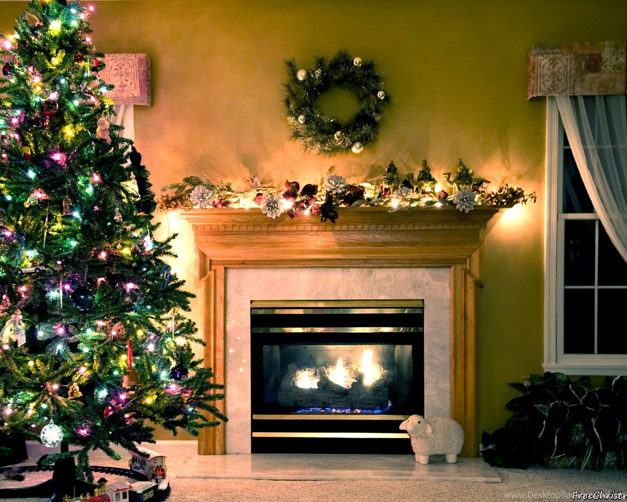 Christmas Fireplace Scene Wallpaper Desktop Background