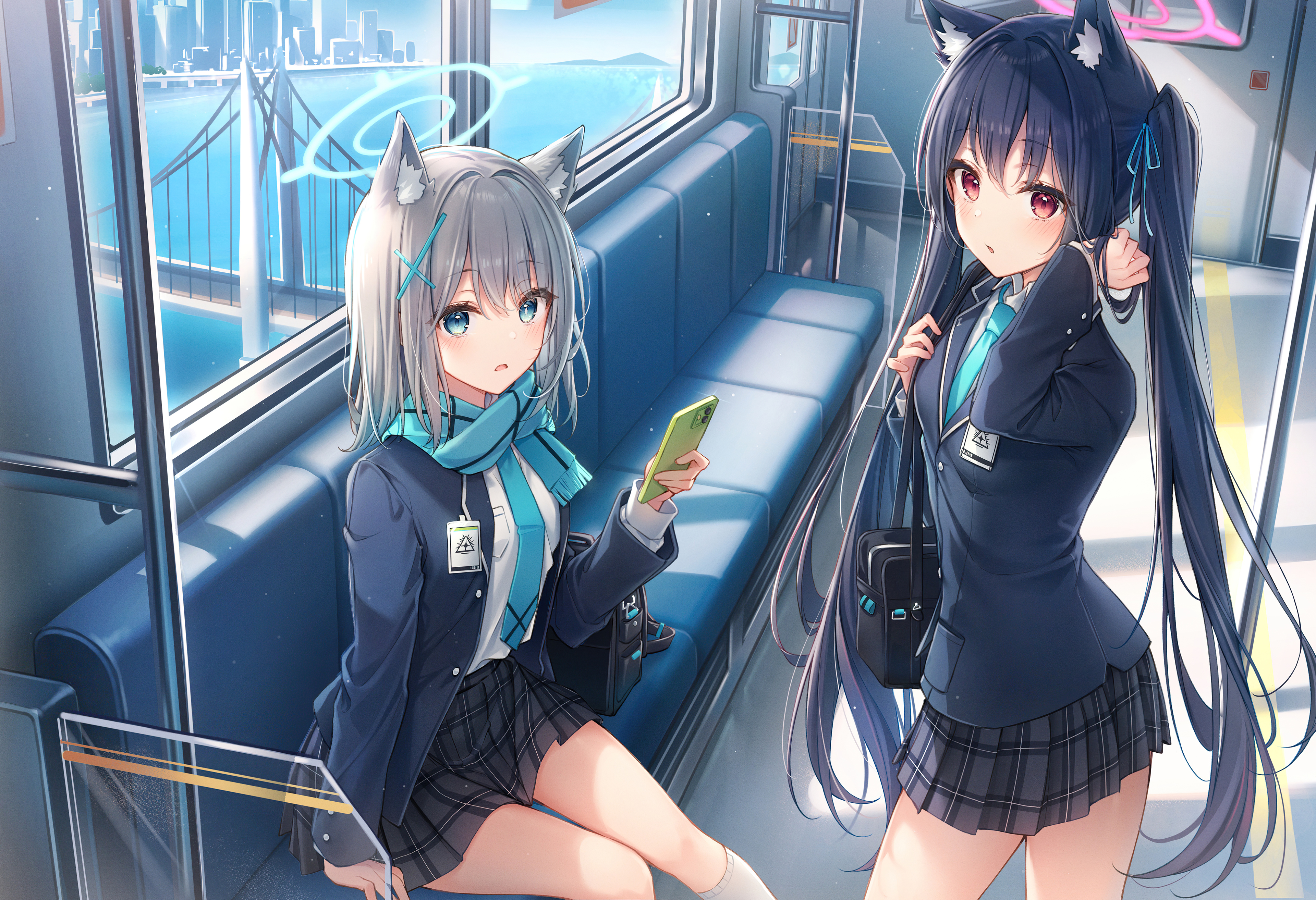 Shiroko Kuromi Serika Blue Archive On Train, HD Anime, 4k Wallpaper, Image, Background, Photo and Picture