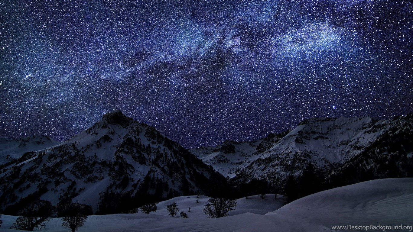 Wallpaper Nature Lighting Mountain Snow Winter Night Sky Star. Desktop Background