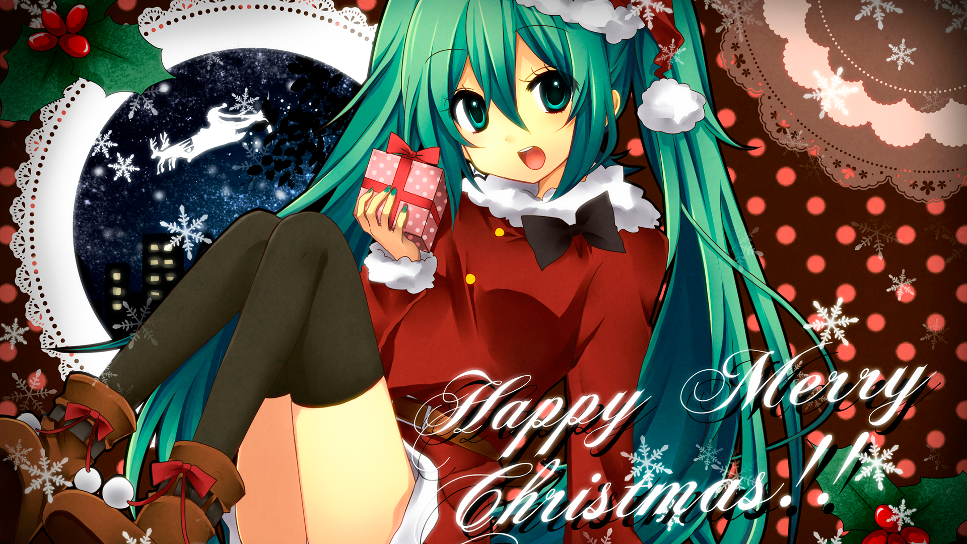 Wallpaper, illustration, anime girls, cartoon, Christmas, comics, fictional character 1920x1080