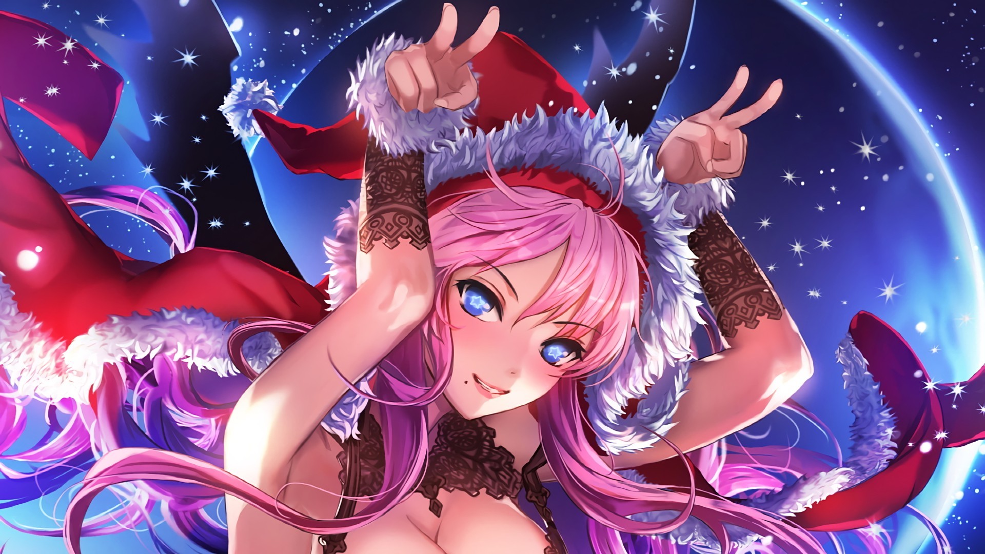 1920x1080 anime anime girls christmas original characters pink hair blue eyes wallpaper JPG 427 kB
