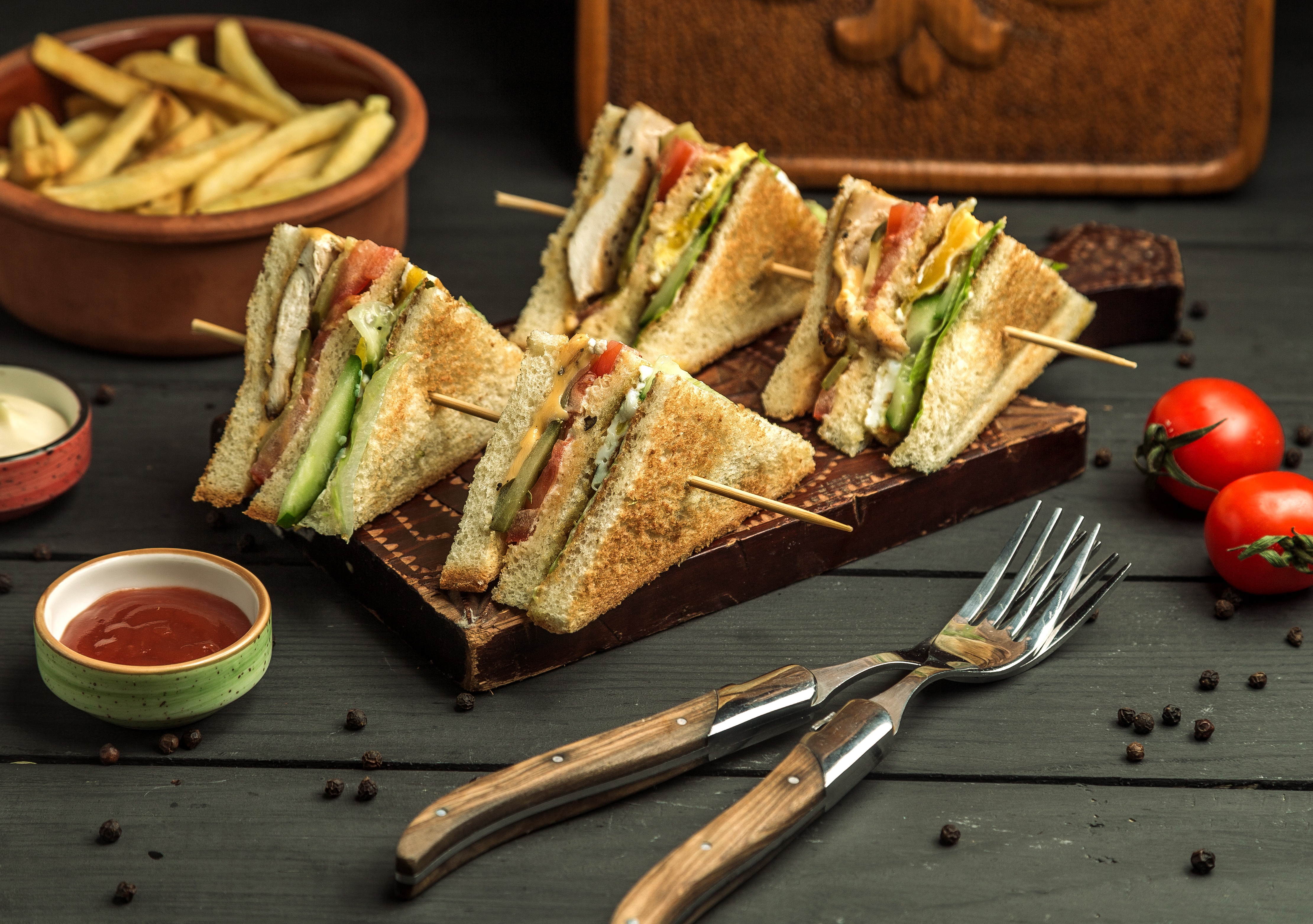 French Fries & Club Sandwich (aka Triple Decker) 4k Ultra HD Wallpaper