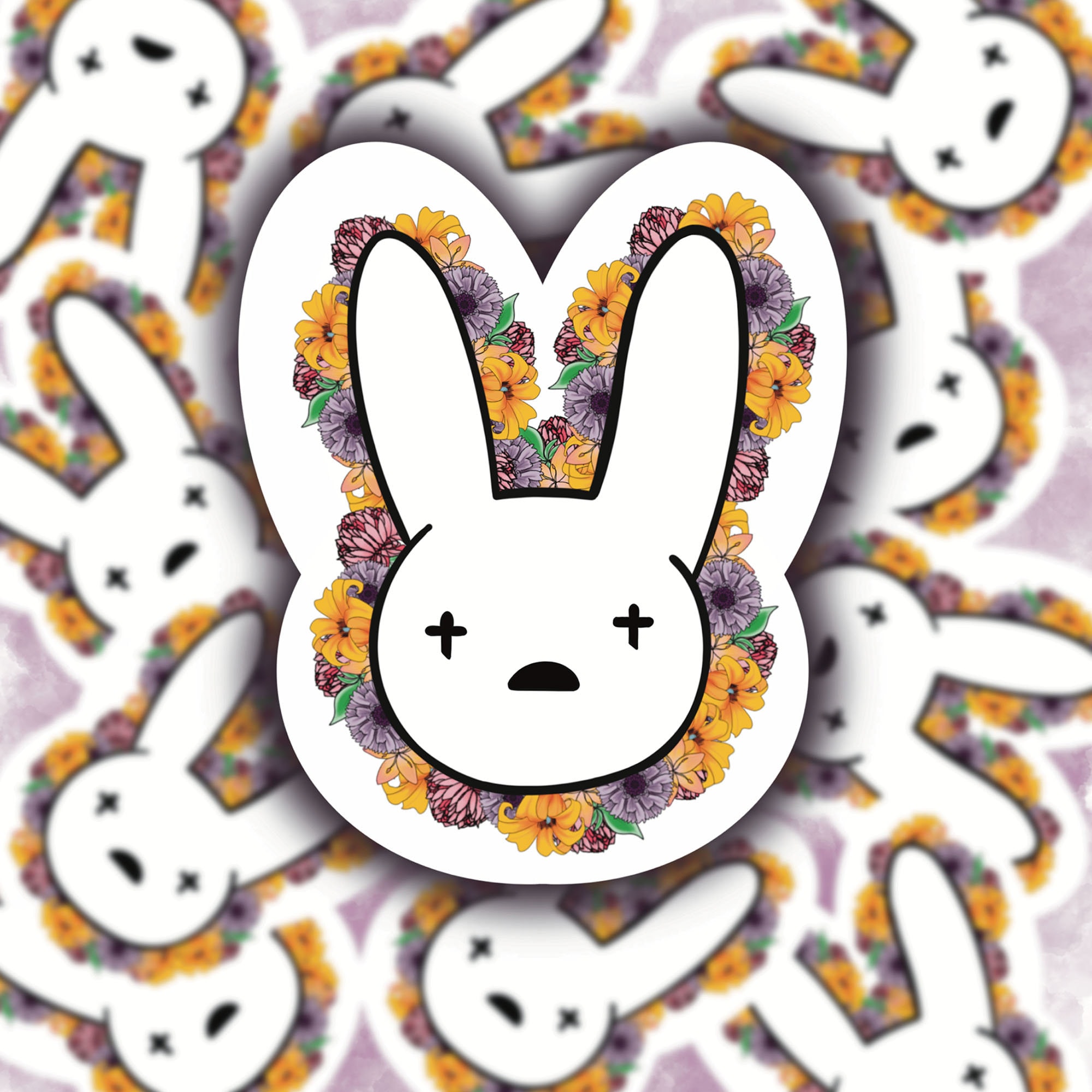 Bad Bunny Floral Sticker L Bad Bunny Flower Background L