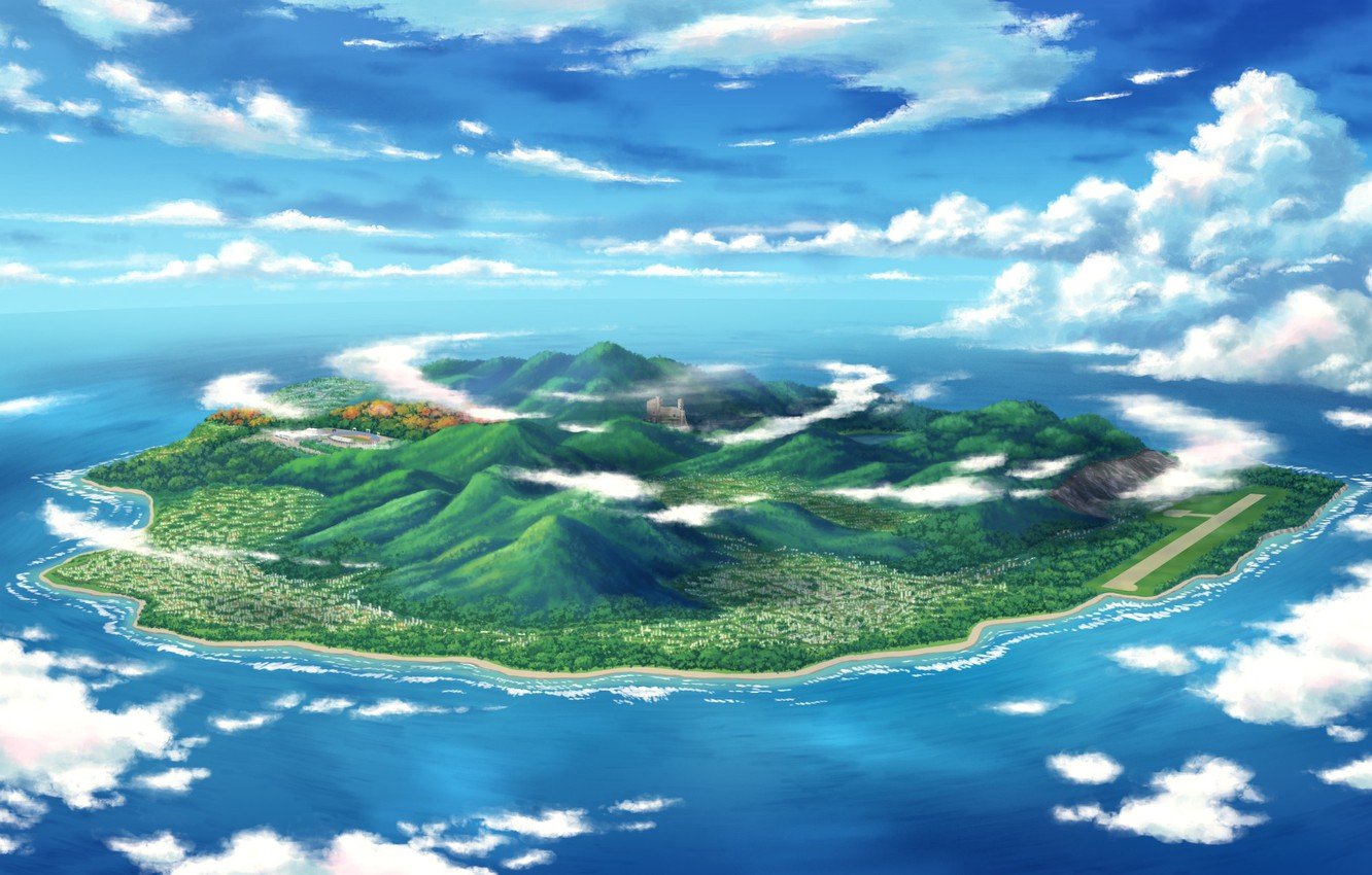 Wallpaper sea, clouds, view, island, height, art image for desktop, section живопись