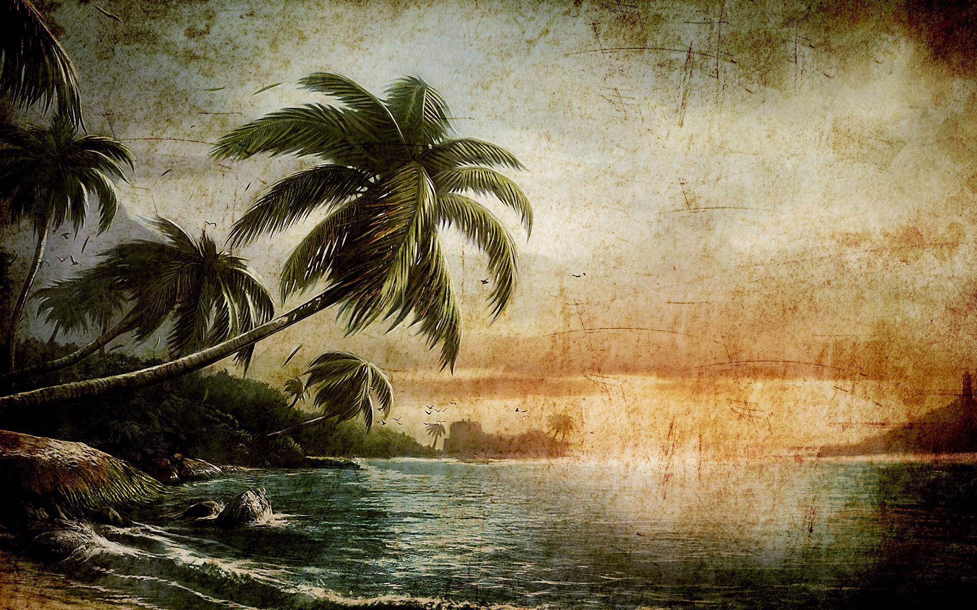 Wallpaper, sunlight, painting, video games, reflection, morning, jungle, Dead Island, tree, 1920x1200 px, computer wallpaper, arecales 1920x1200
