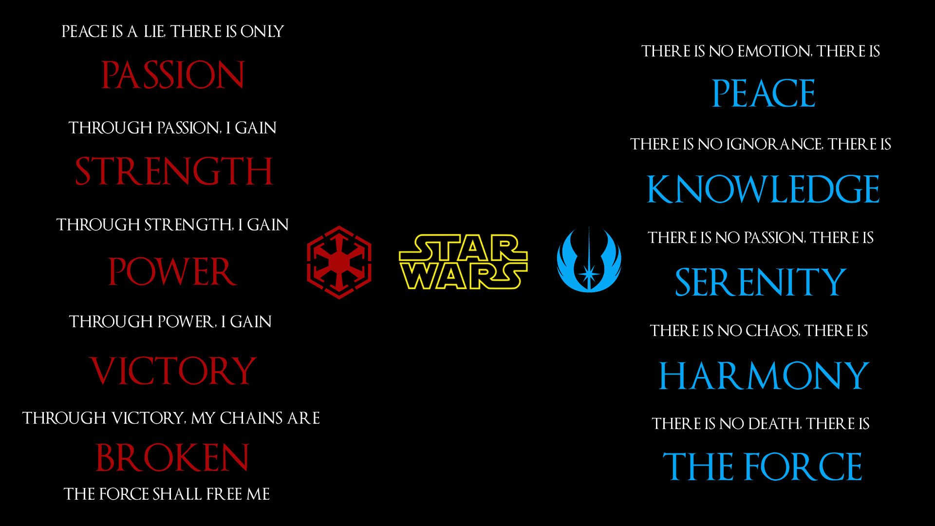 I made a Star Wars Wallpapers of the Sith and Jedi Codes in 2021.