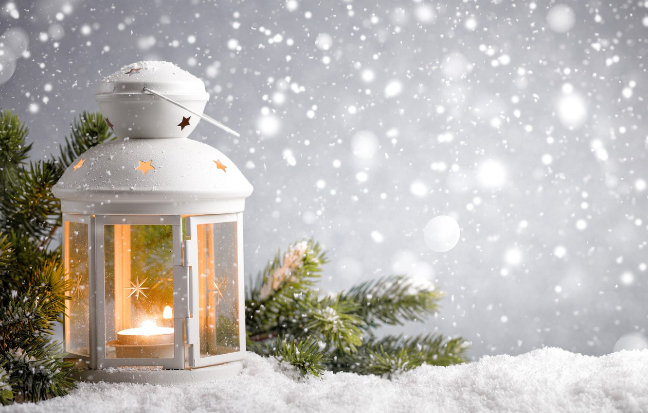 Wallpaper Nature, Winter, Candles, Snow, Branches, Lantern image for desktop, section новый год