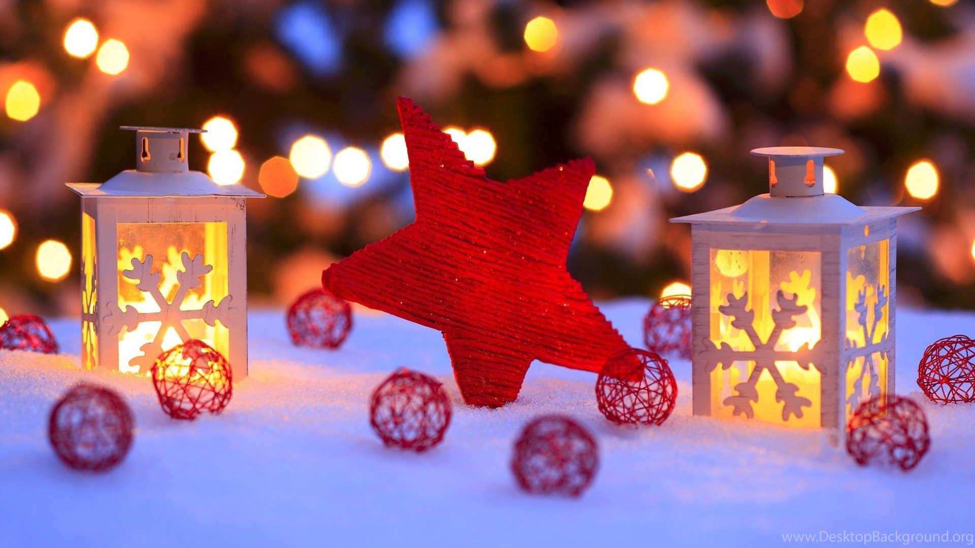 Winter, Snow, Lanterns, Christmas Candles HD Wallpaper Desktop Background