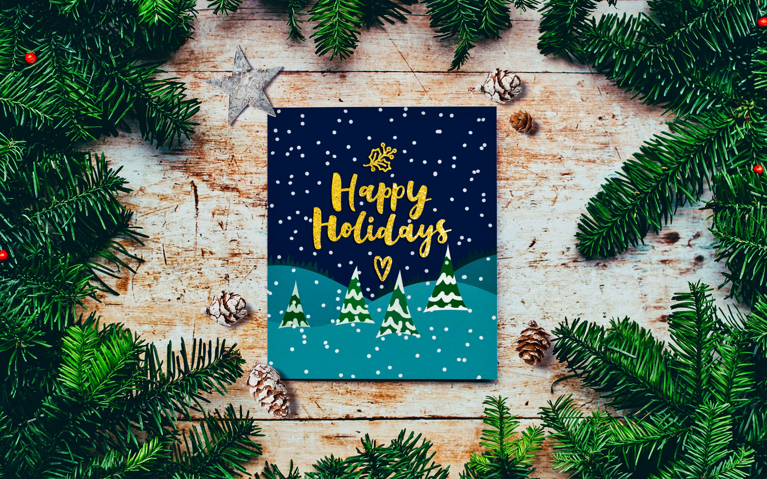 Download 2560x1600 wallpaper happy holidays, merry christmas, happy new year, 2020, greetings card, dual wide, widescreen 16:10, widescreen, 2560x1600 HD image, background, 23624