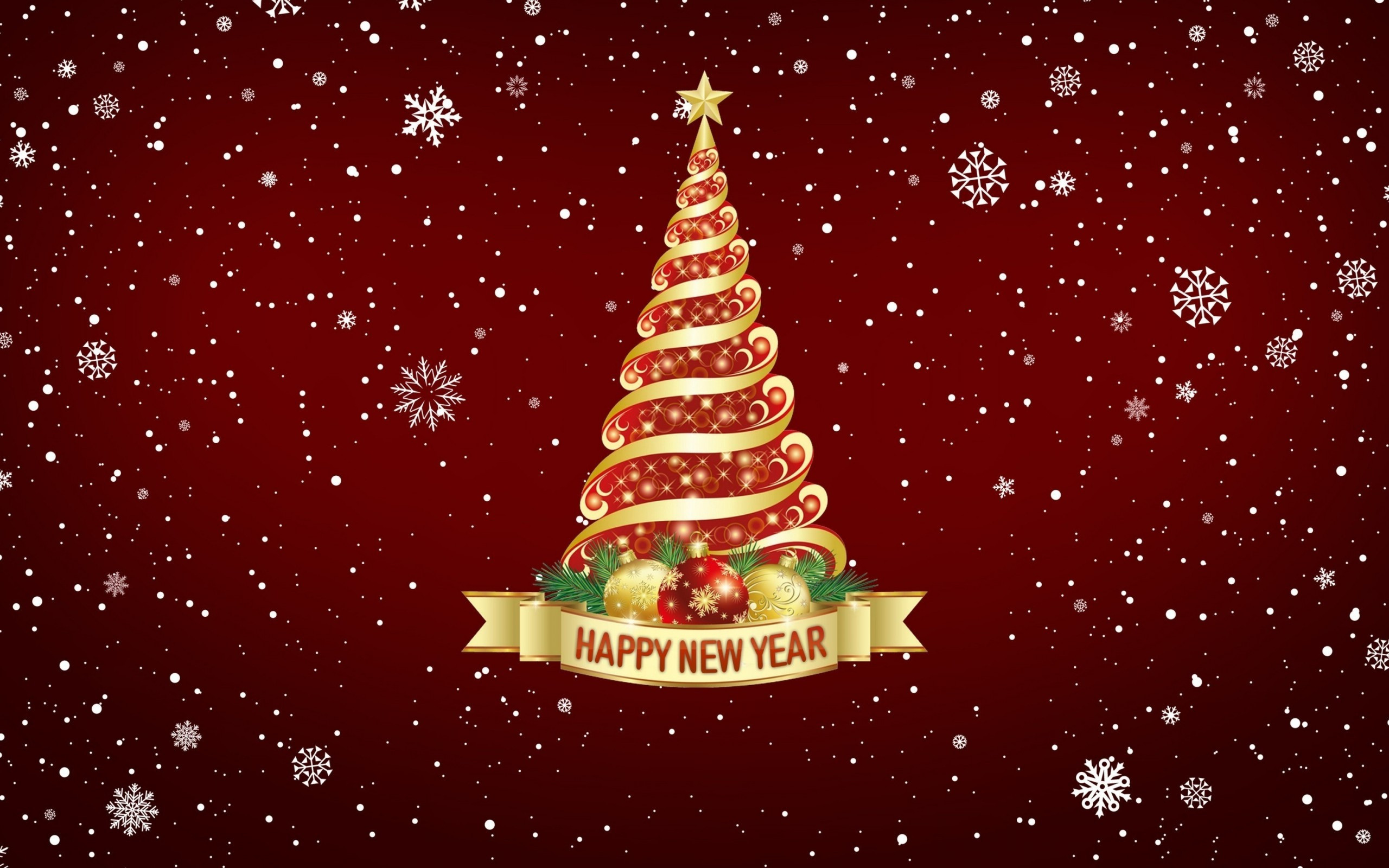 Download 2560x1600 Happy New Year Christmas Tree, Snowflakes, Design Wallpaper for MacBook Pro 13 inch