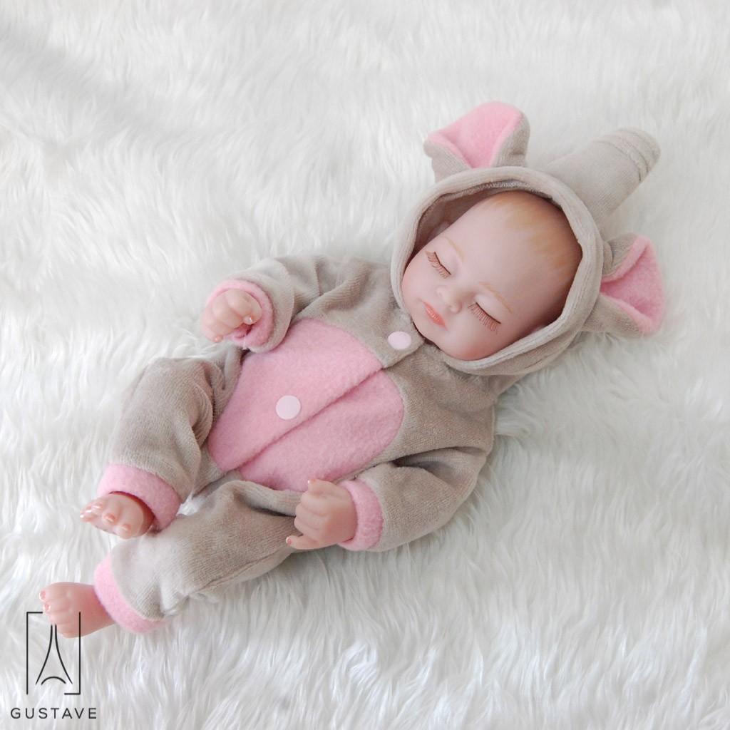 GustaveDesign 11 28cm Lifelike Full Body Silicone Reborn Baby Doll Handmade Newborn Girls Toy Toddler Gift Set for Children Light Gray
