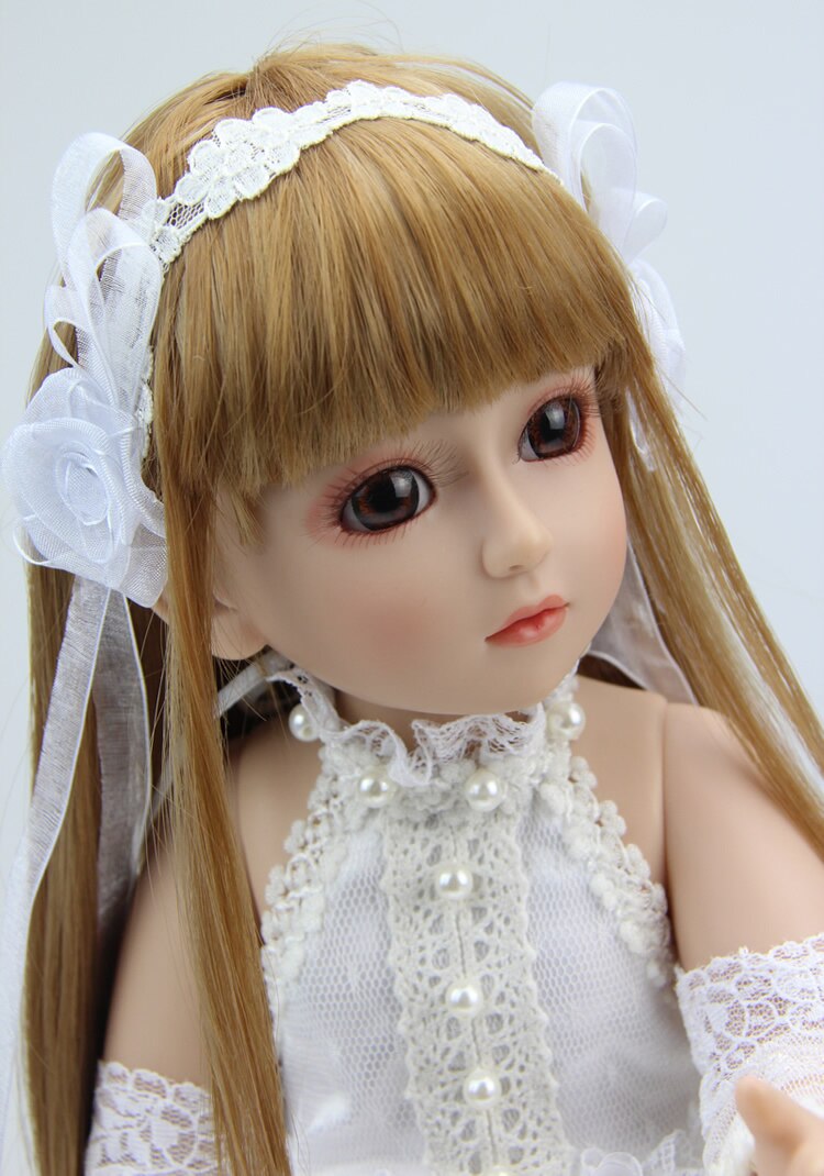 45cm BJD Doll Full Silicone Pasted Hair Sumilation Baby Girl with White Dress Silicone Reborn Baby Dolls Kids Gifts. Dolls