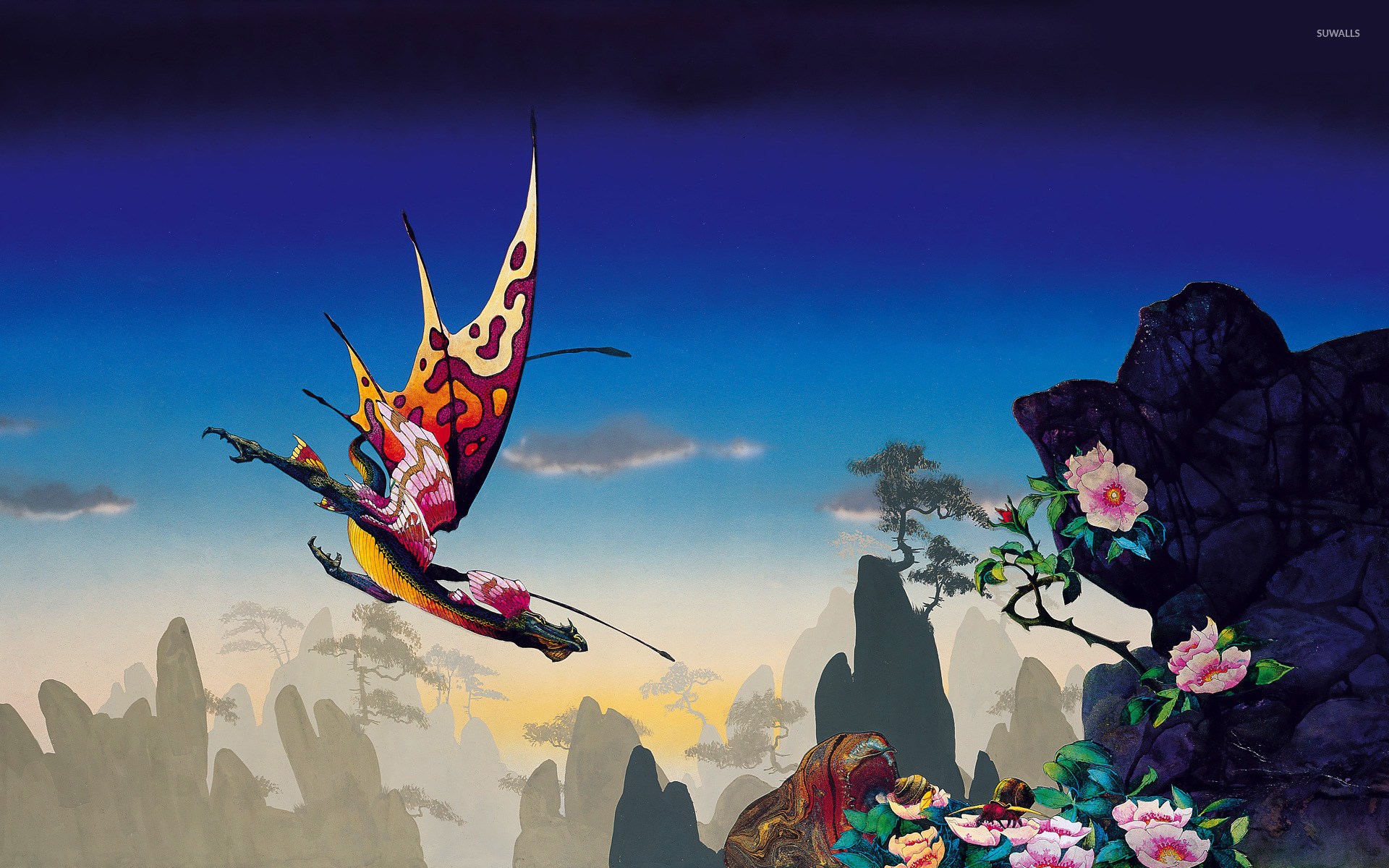 Dragon with butterfly wings wallpaper wallpaper