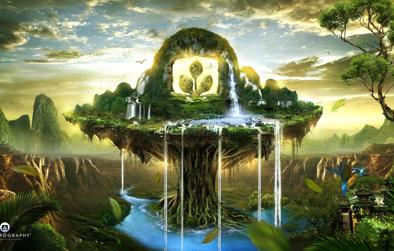 Wallpaper nature, collage, art, desktopography, render, digital art, the source of life image for desktop, section фантастика