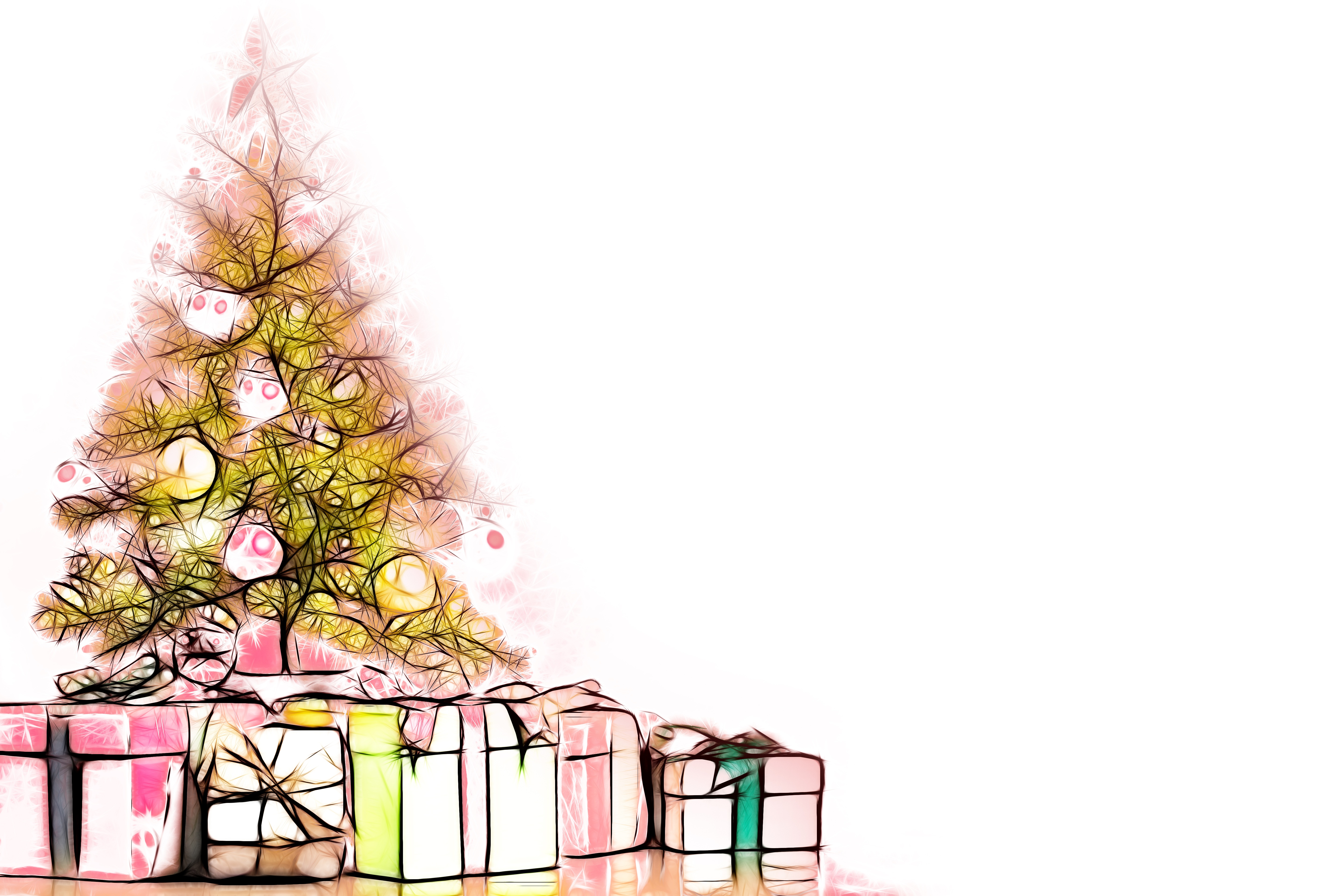Drawing, Gift, Minimalist, Christmas, Christmas Tree wallpaper HD Wallpaper