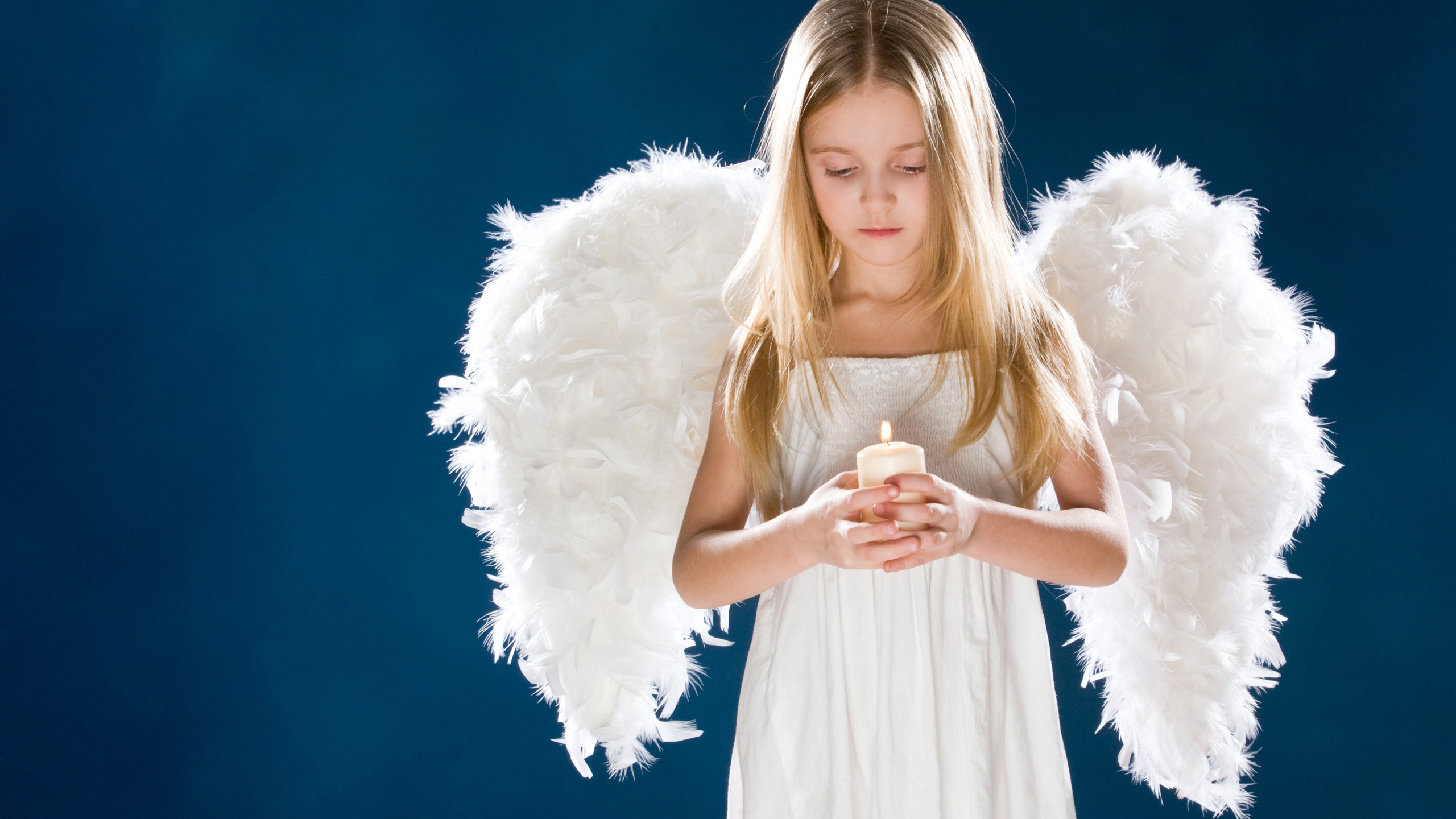 Wallpaper Girl angel wings candle sad children 2560x1600 HD Picture, Image