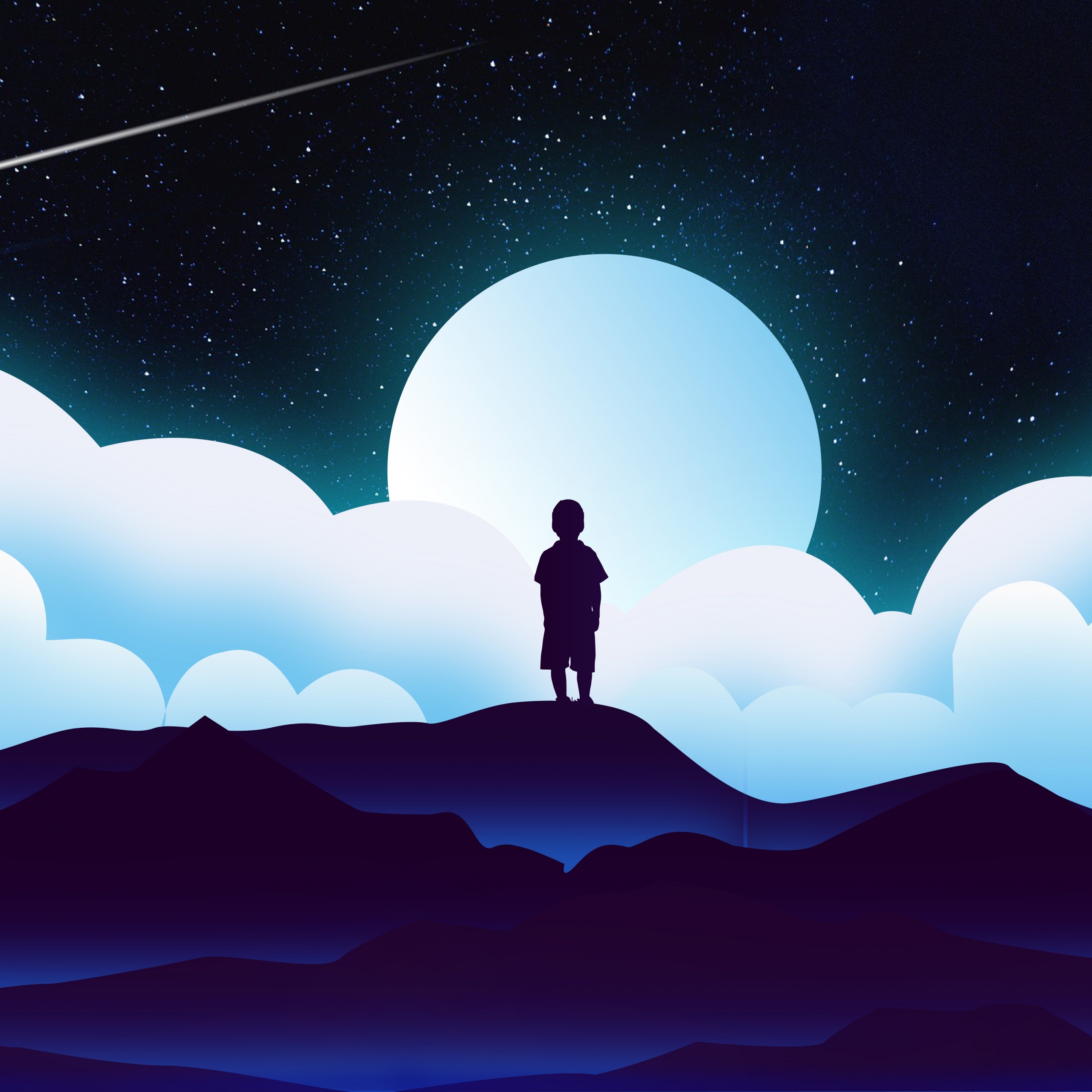 Boy Wallpaper 4K, Kid, Alone, Silhouette, Moon