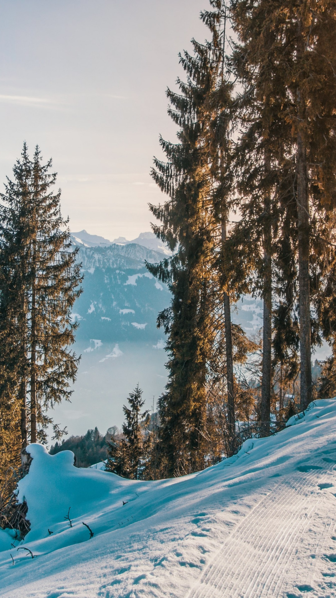 Download wallpaper: Winter, snow, white, sunset, mountains 1080x1920
