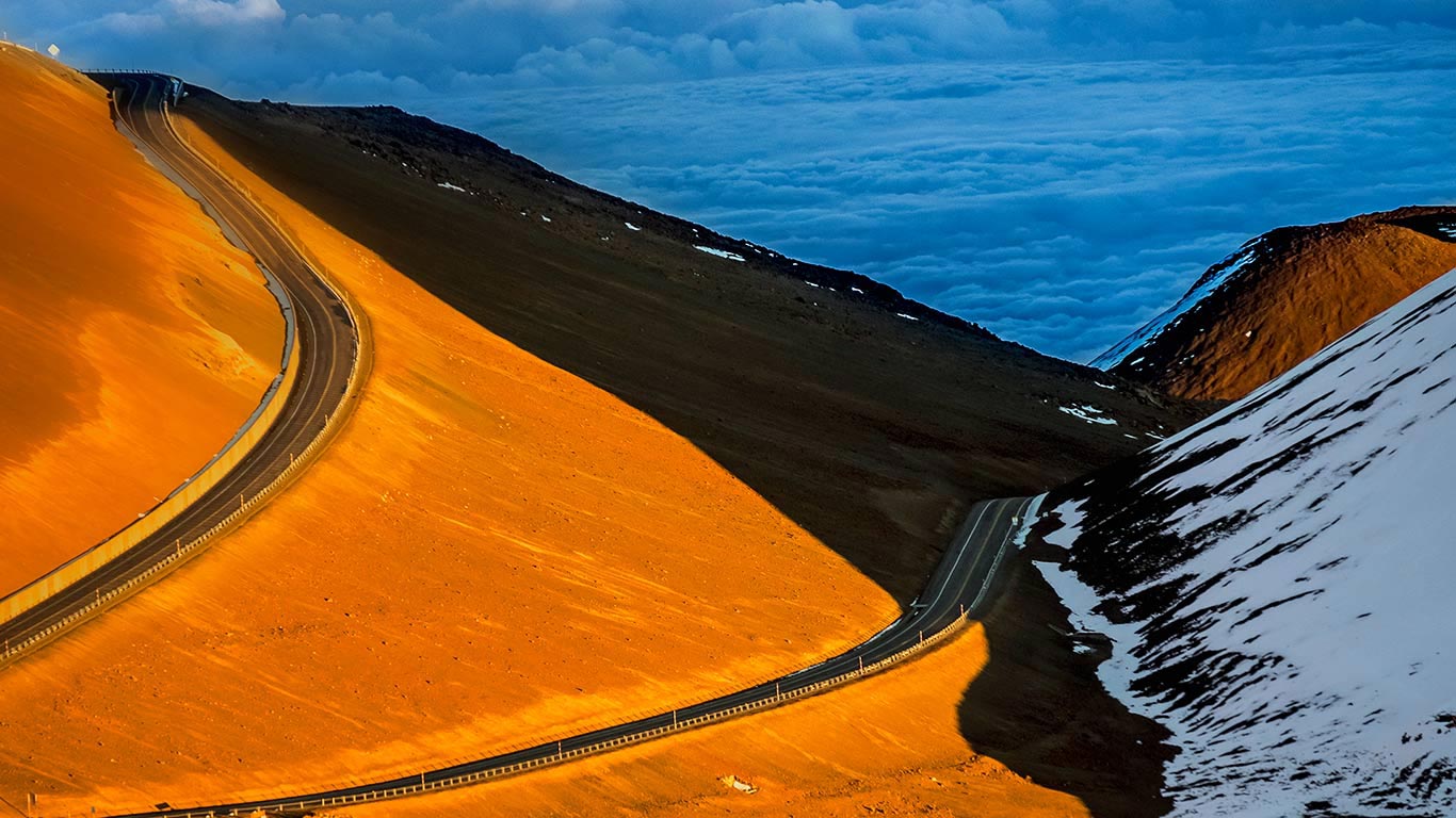 The road up Mauna Kea on the Big Island of Hawaii
