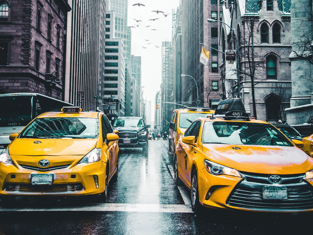Desktop wallpaper new york, taxi, roads, buildings, city, HD image, picture, background, 175402