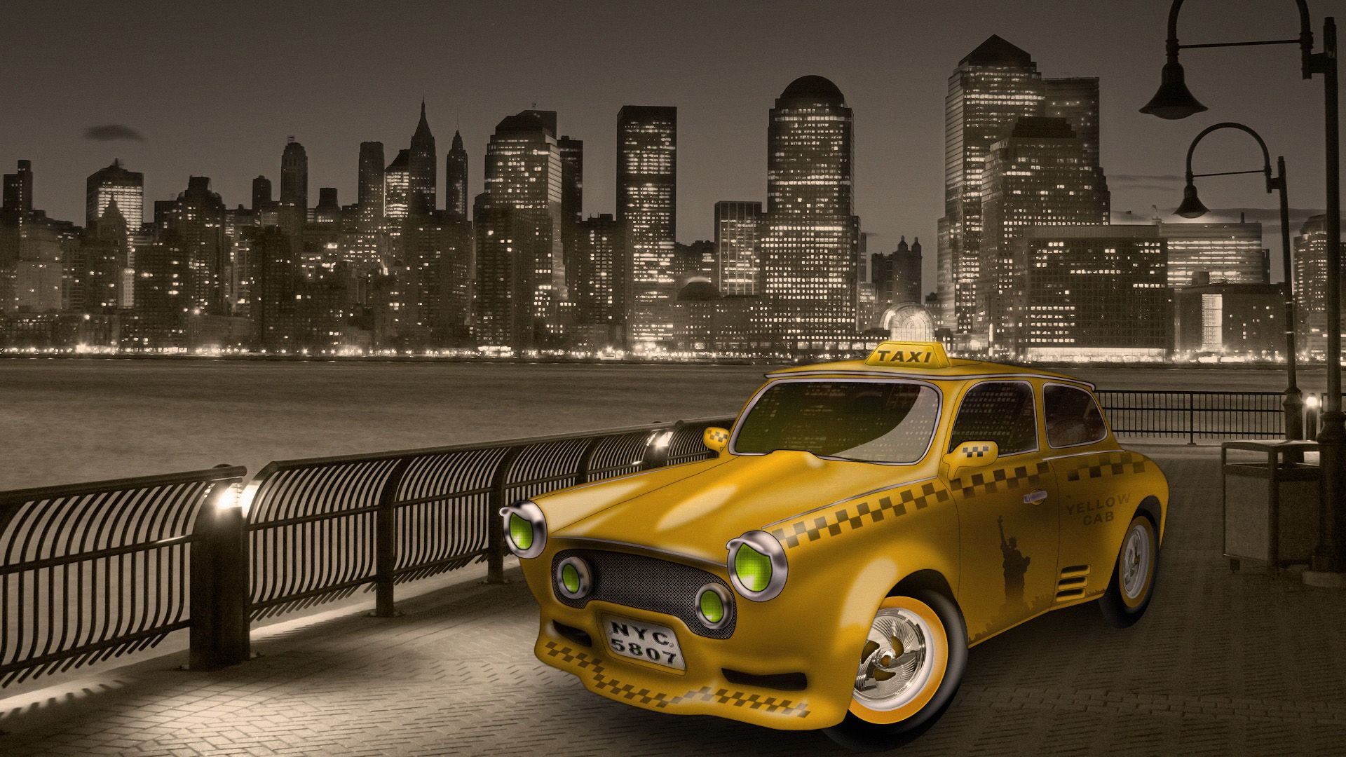New York Taxi Black And White HD wallpaper