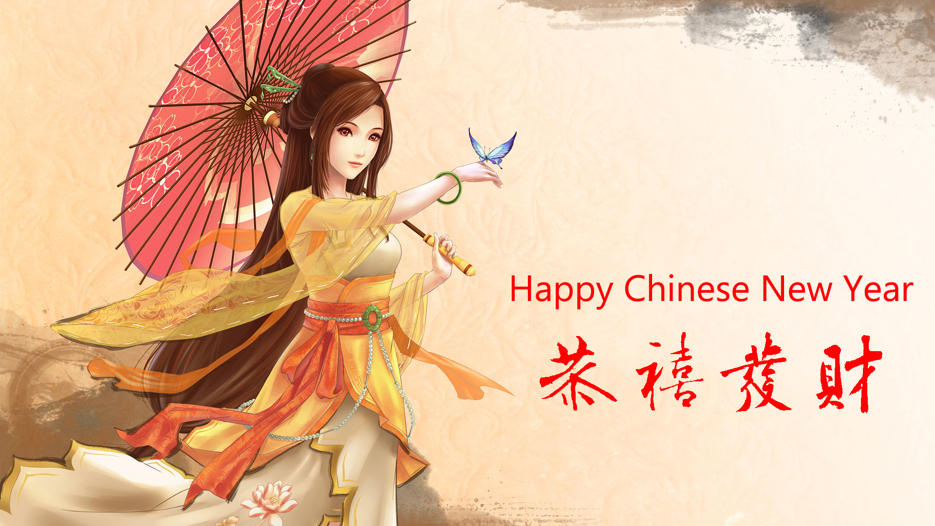 Chinese Cartoon Girl Image for Happy New Year Card Wallpaper. Wallpaper Download. High Resolution Wallpaper
