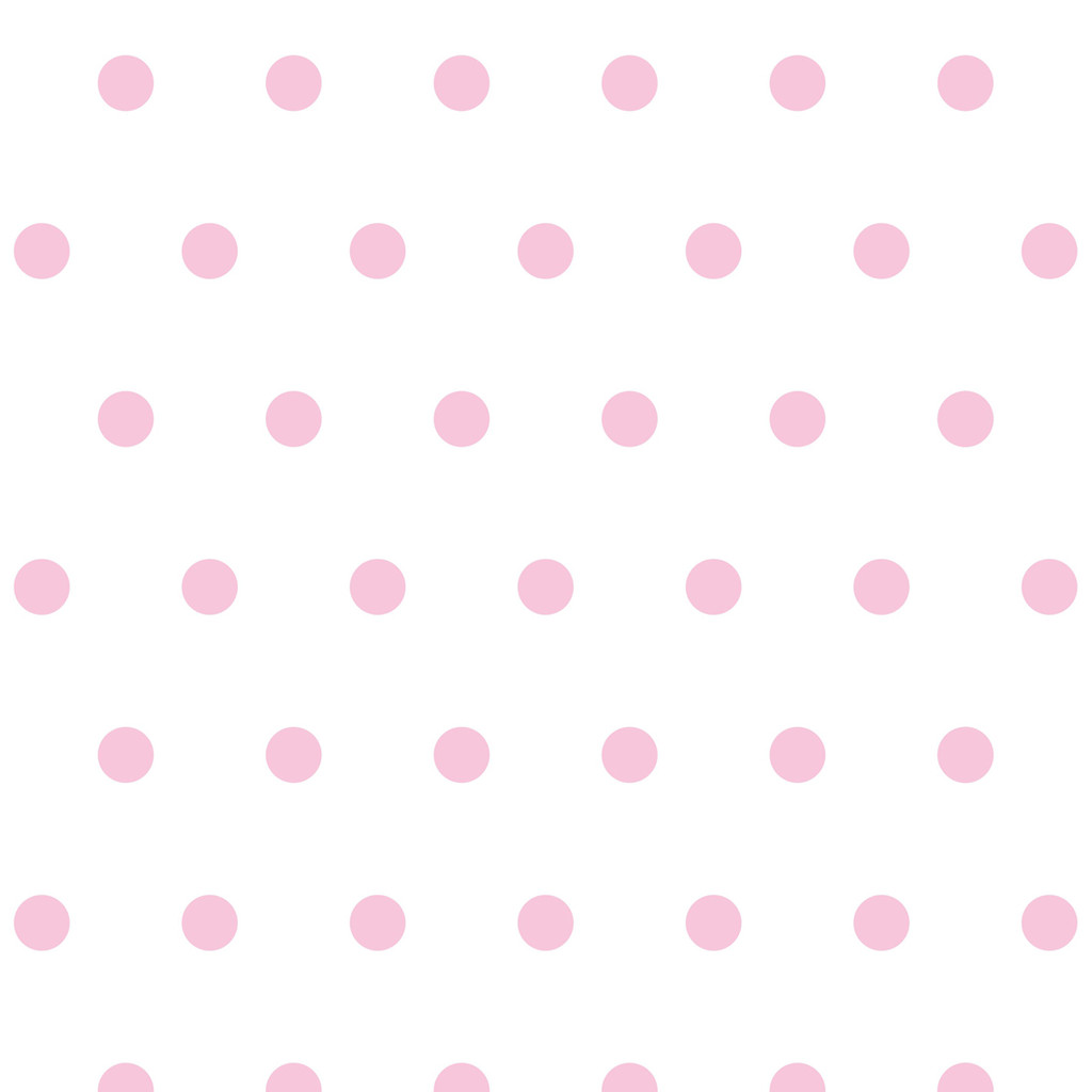 White wallpaper with 5 cm pink dots
