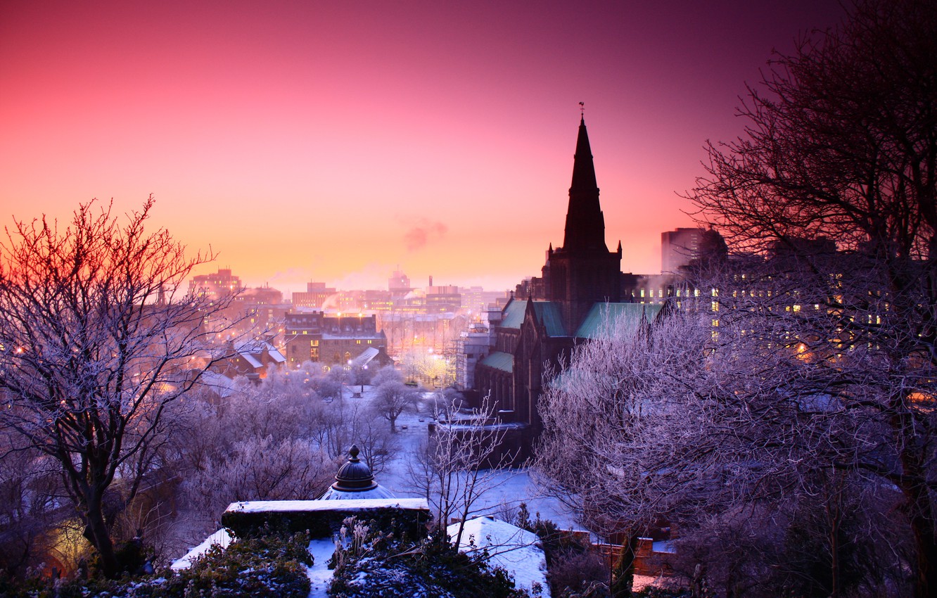 Wallpaper winter, sunset, the city image for desktop, section город