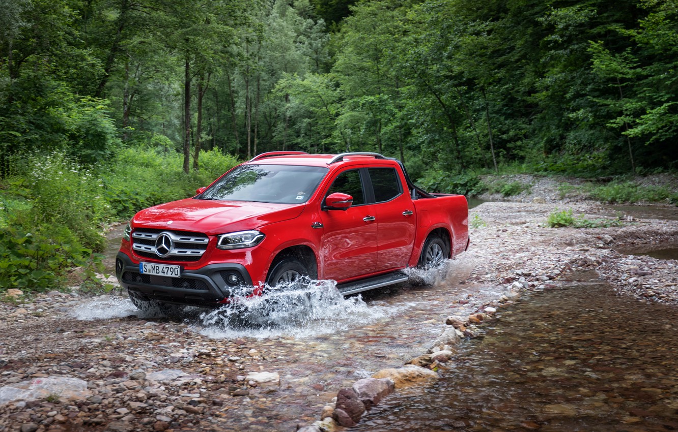 Wallpaper Forest, Water, Red, Stones, Mercedes Benz, Pickup, 2018, X Class Image For Desktop, Section Mercedes