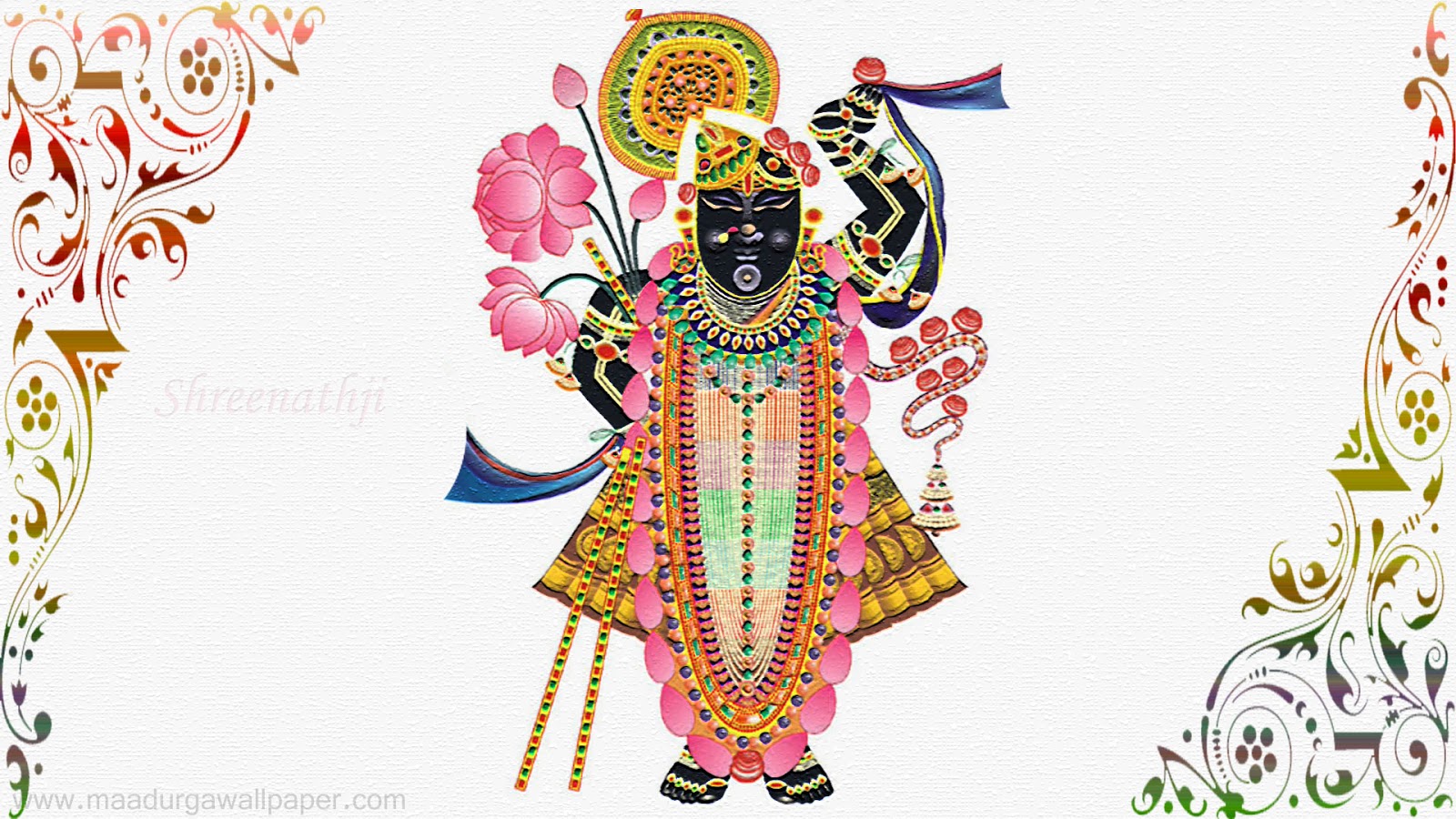 Shreenathji Shrinathji Kesar snan hand wood painting gold leaf large wood  painting with frame Greeting Card by Cloudfoster