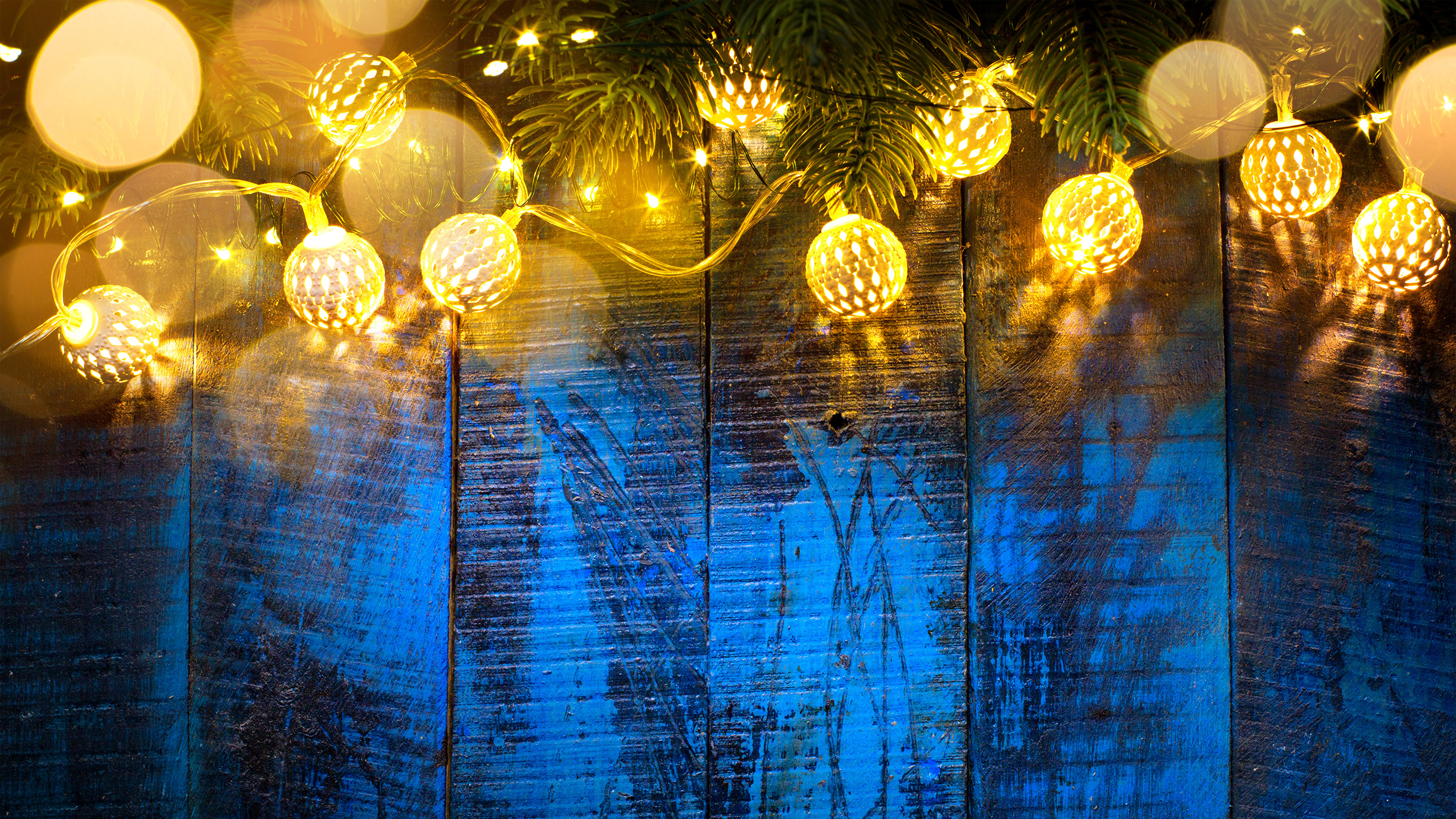 Desktop Wallpaper New year Balls Fairy lights 3840x2160
