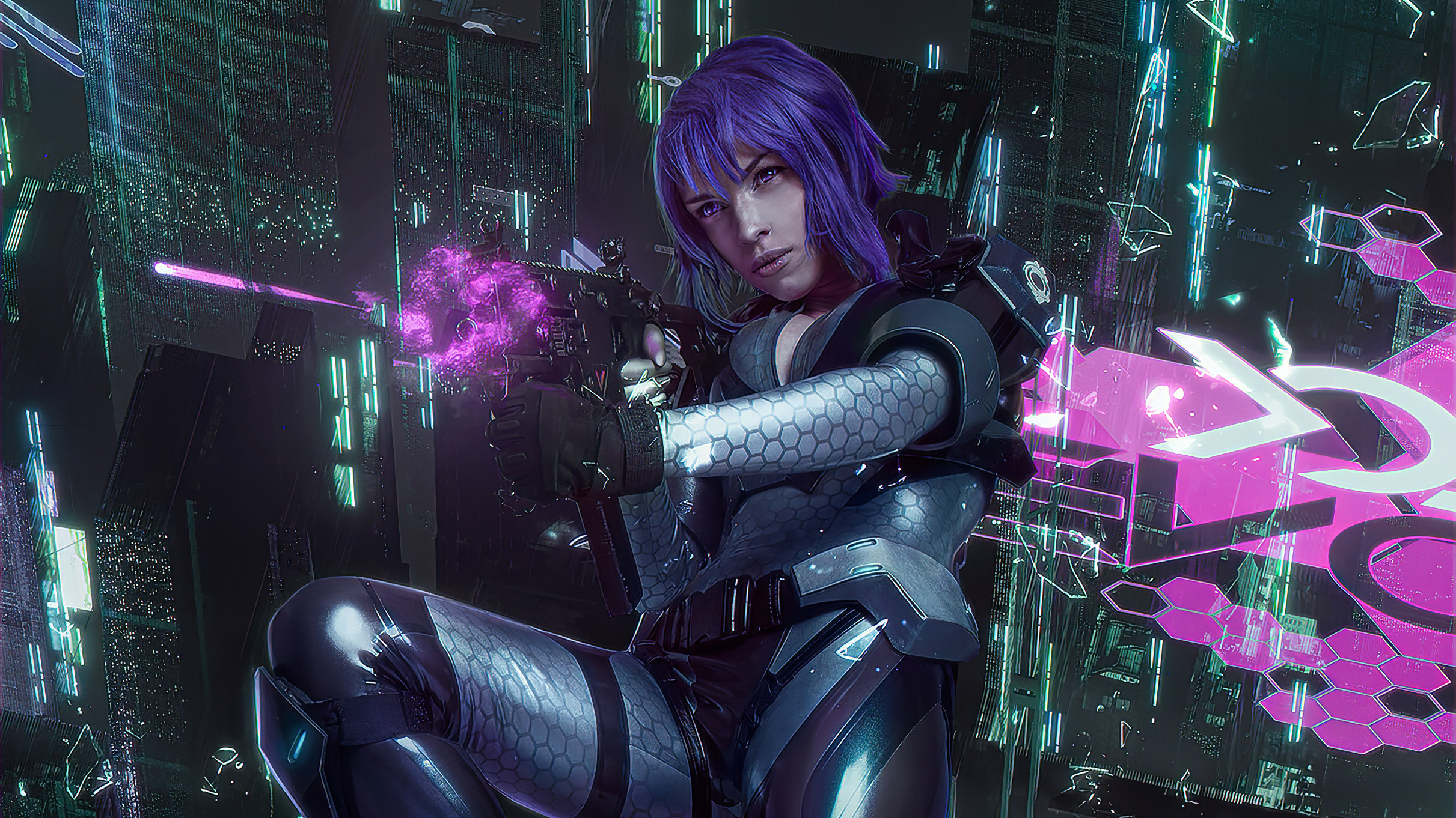 Purple Hair Cyber Punk Girl, HD Artist, 4k Wallpaper, Image, Background, Photo and Picture