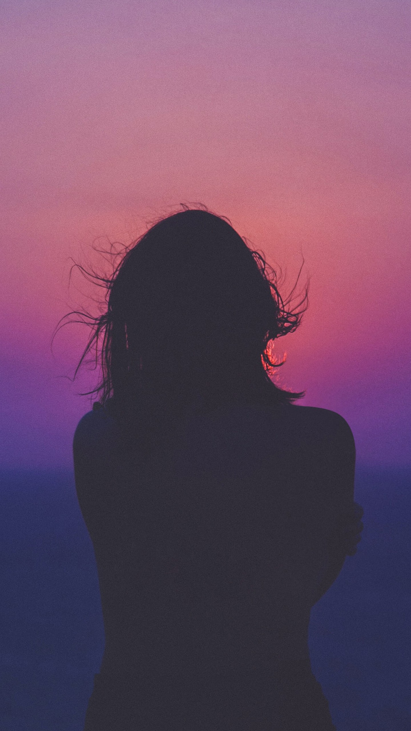 Girl With Background Of Purple Sunset 4K HD Purple Wallpaper