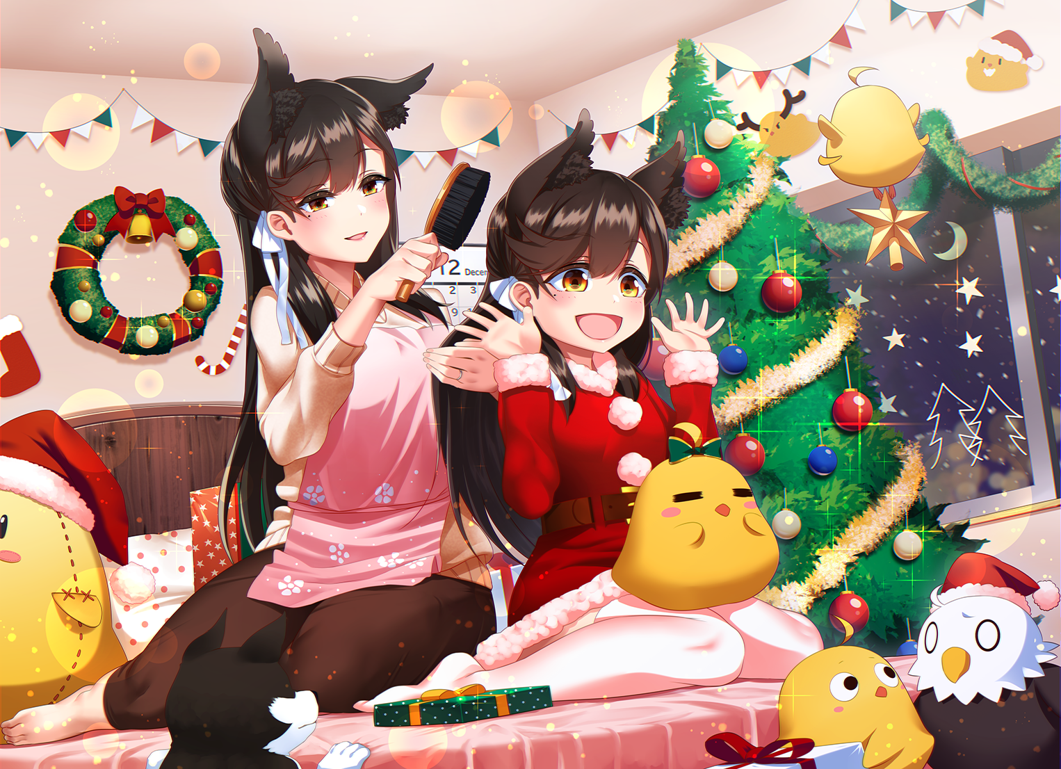 Anime Anime Girls Christmas Azur Lane Atago Azur Lane Christmas Tree Animal Ears Brunette Kagiyama Wallpaper:1526x1106