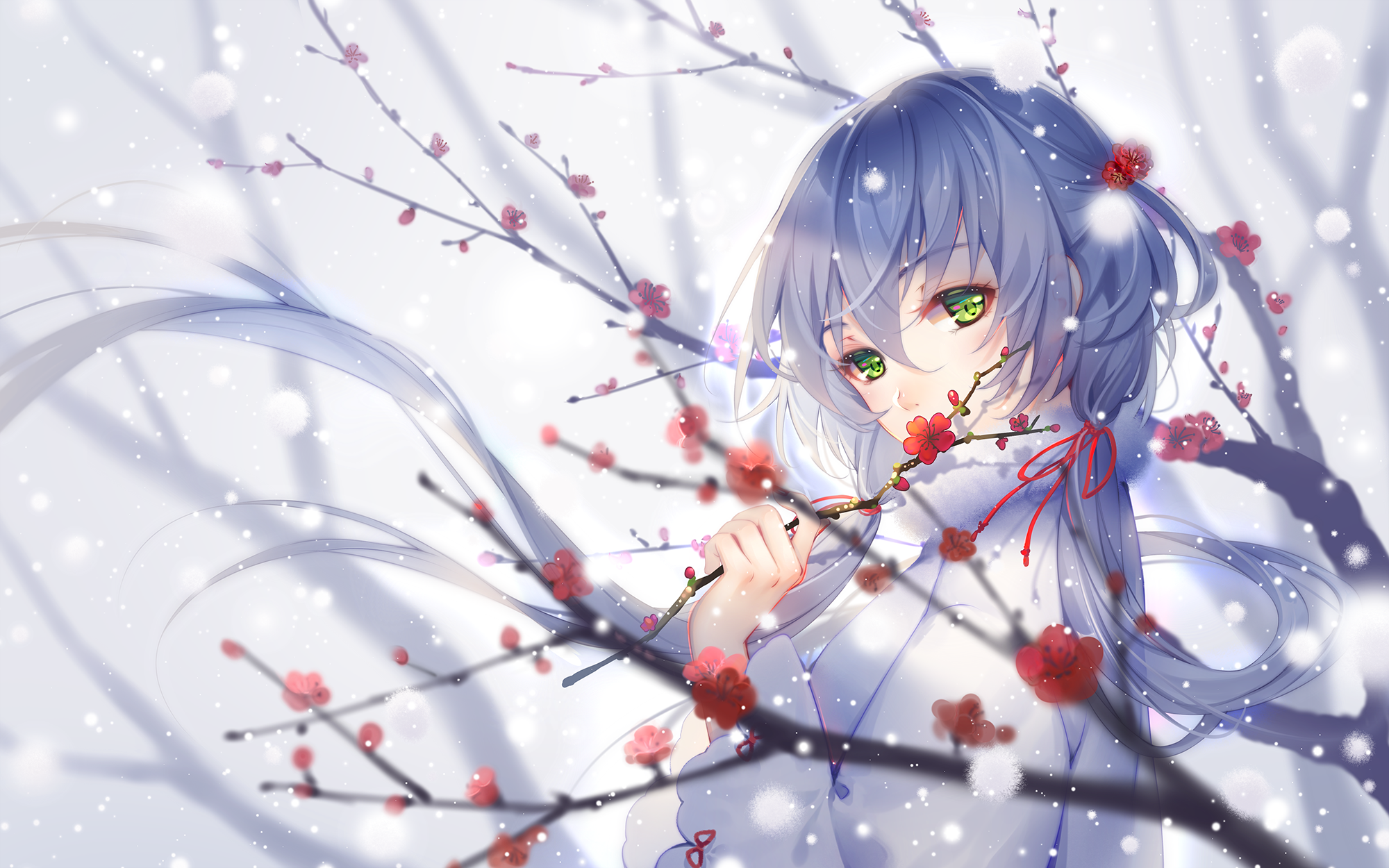 Wallpaper, artwork, digital art, painting, women, anime girls, winter, snow 2000x1250