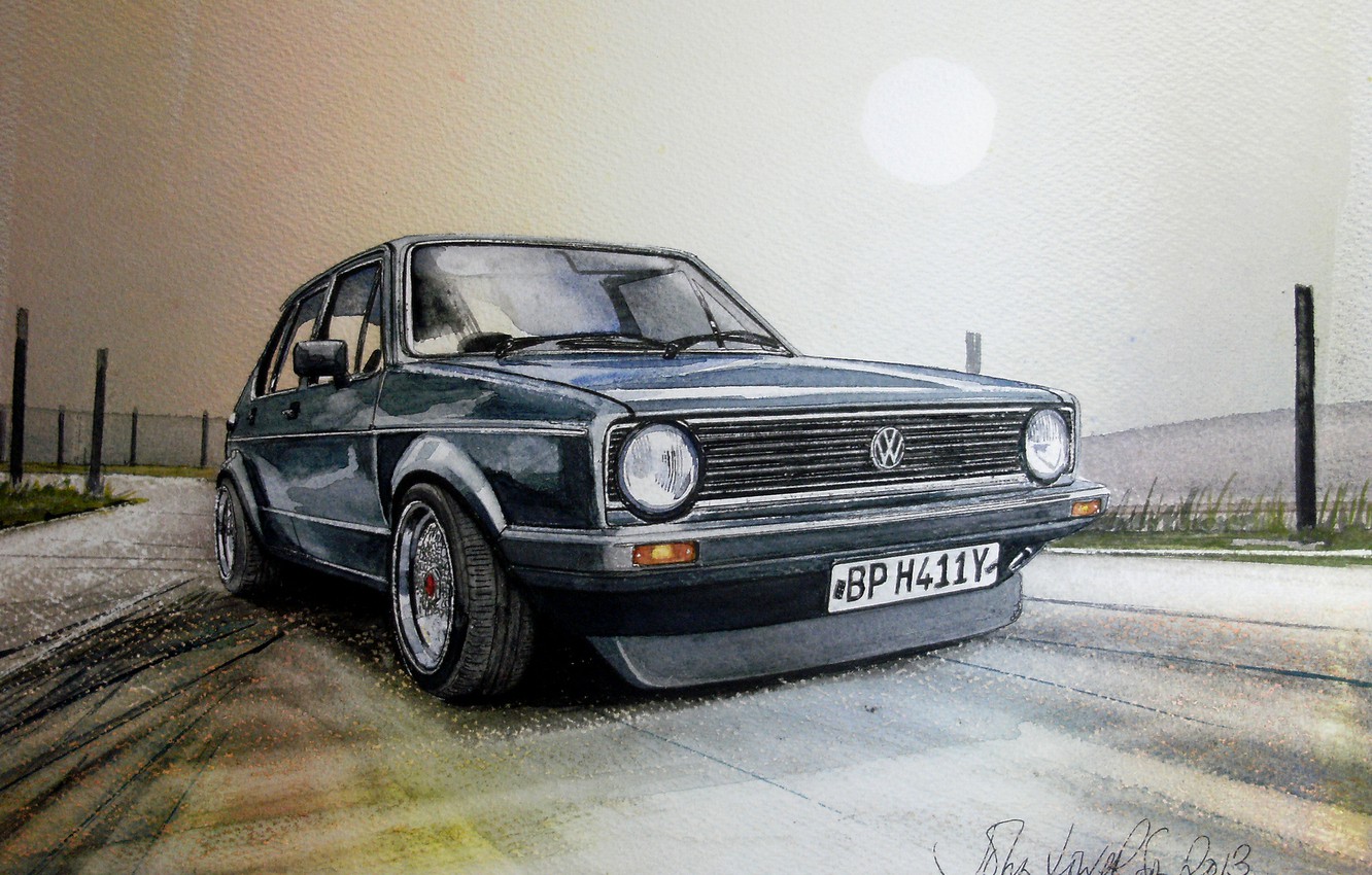 Wallpaper figure, Volkswagen, painting, GTI, Golf II image for desktop, section живопись